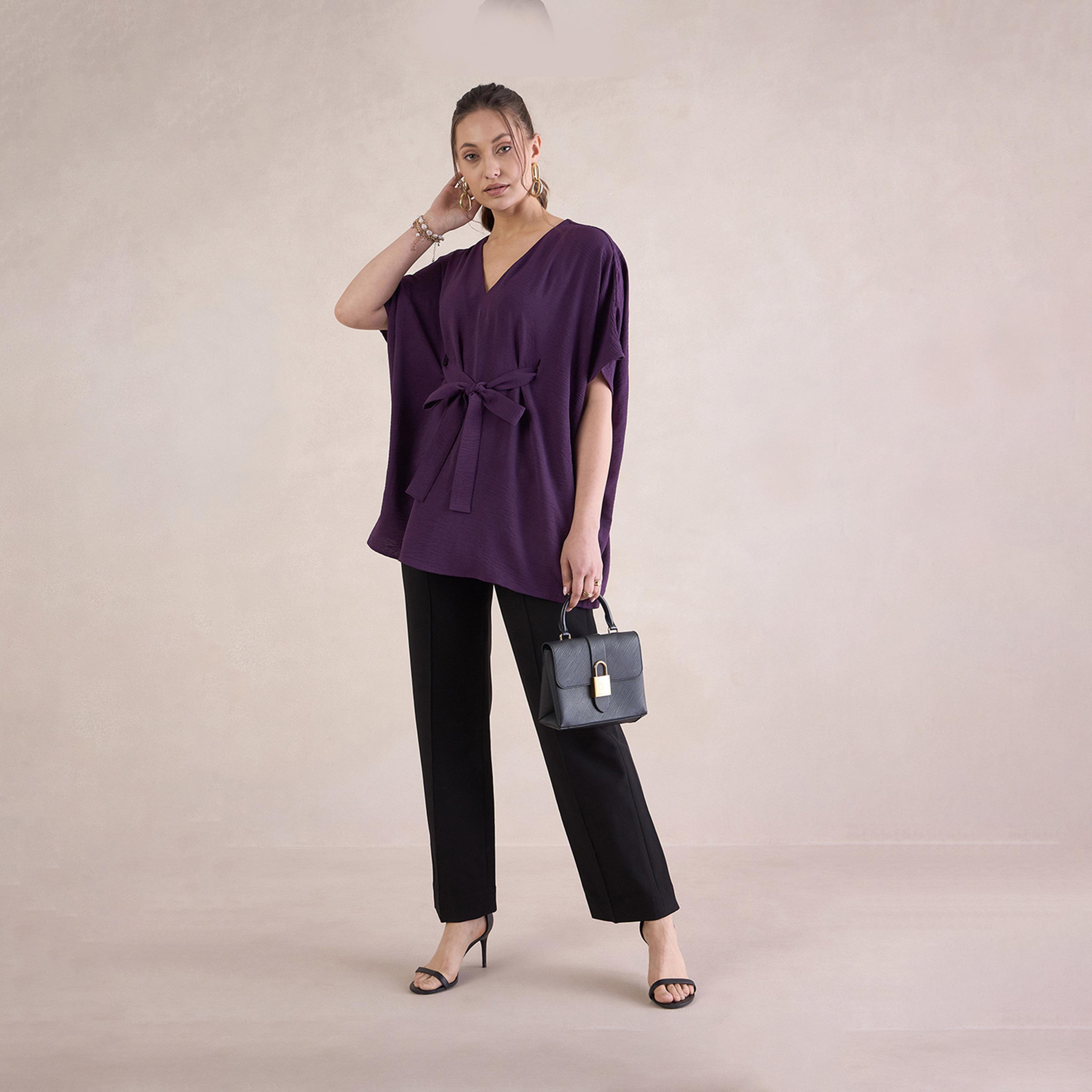 Femmella X Styli Solid V-Neck Tie Up Abaya Top-women-clothing-shirtsandblouses-blouses-image-5