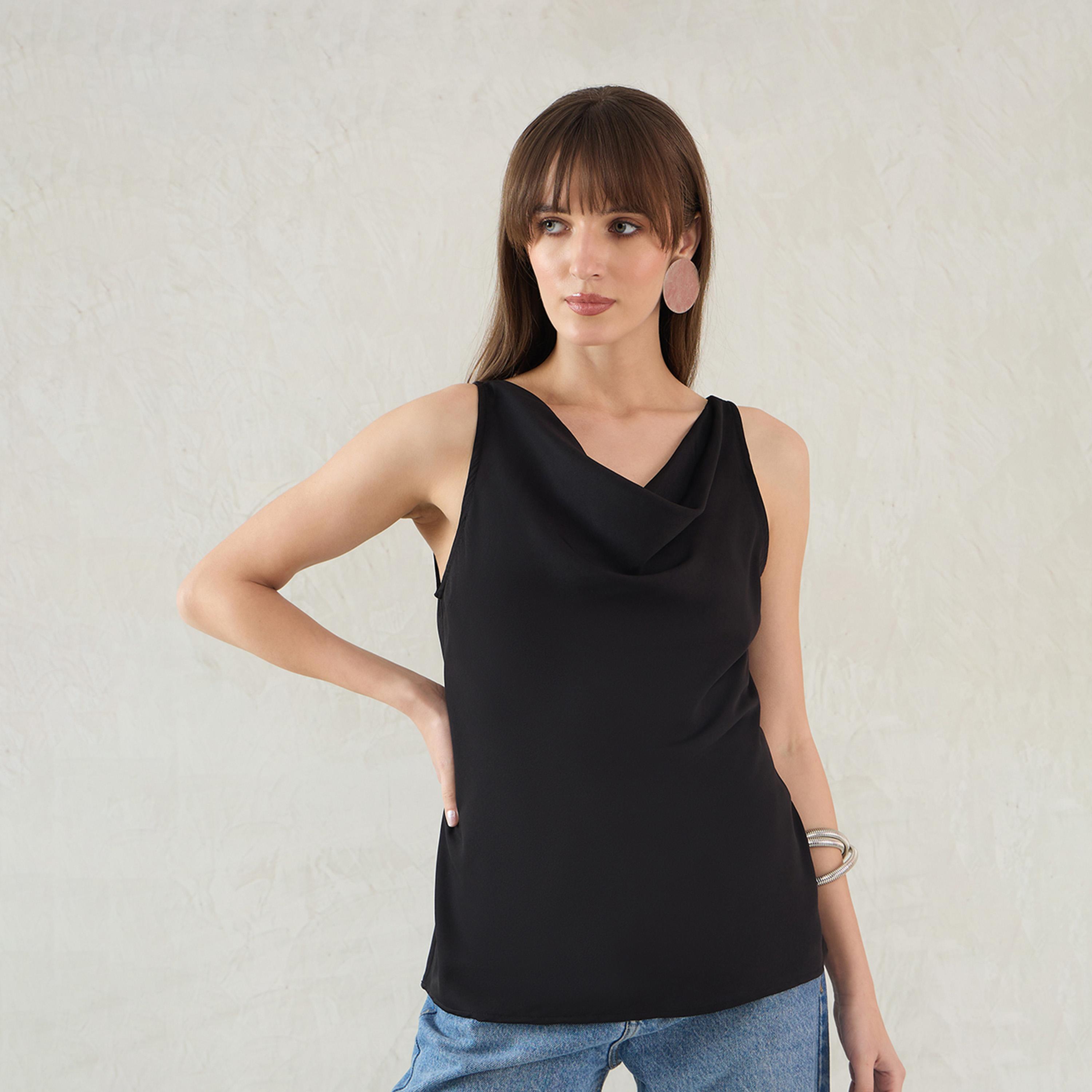 Femmella X Styli Solid Cowl Neck Sleeveless Satin Top-women-clothing-shirtsandblouses-blouses-image-1