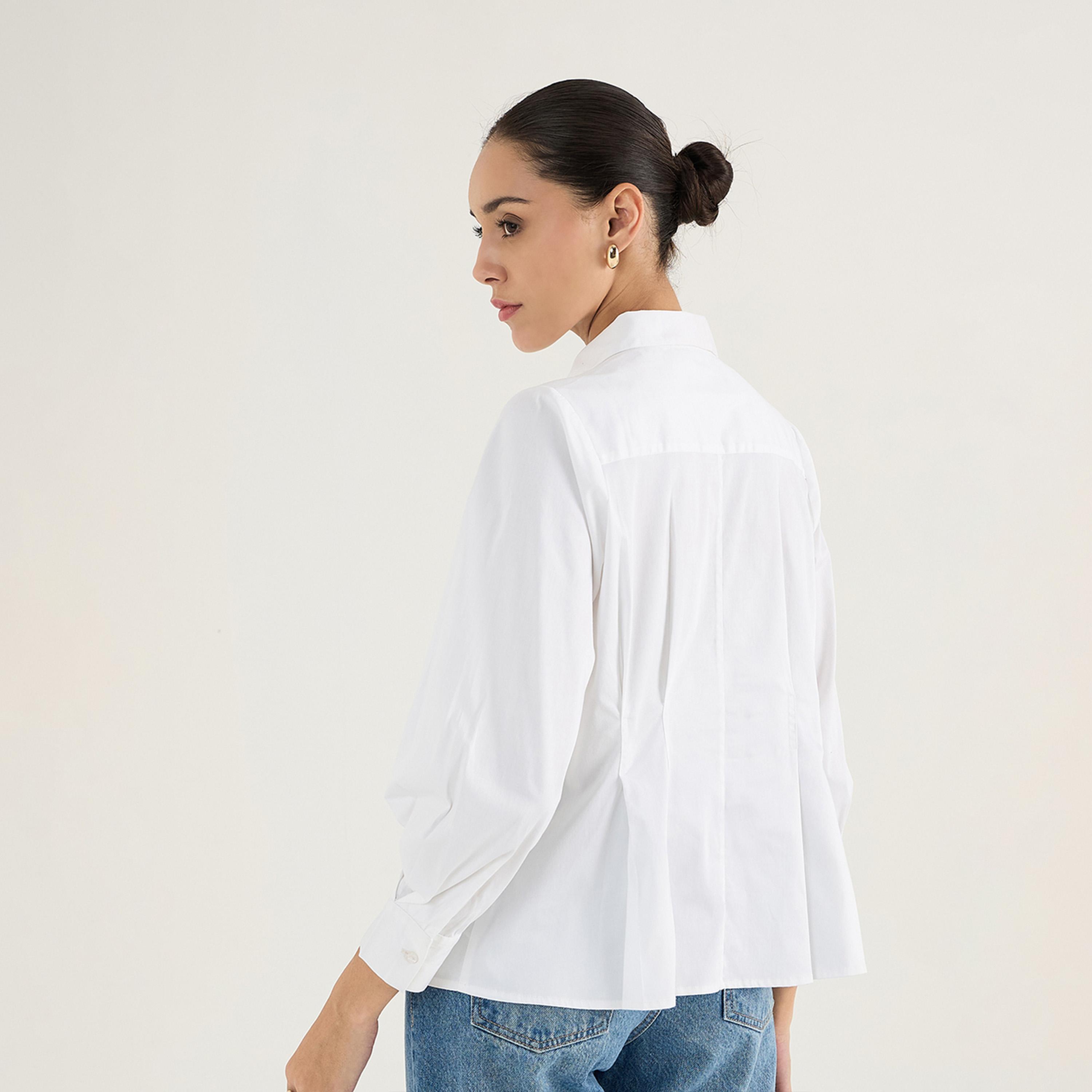 Femmella X Styli Solid Collared Cotton Top With Zipper Detail-women-clothing-shirtsandblouses-blouses-image-2