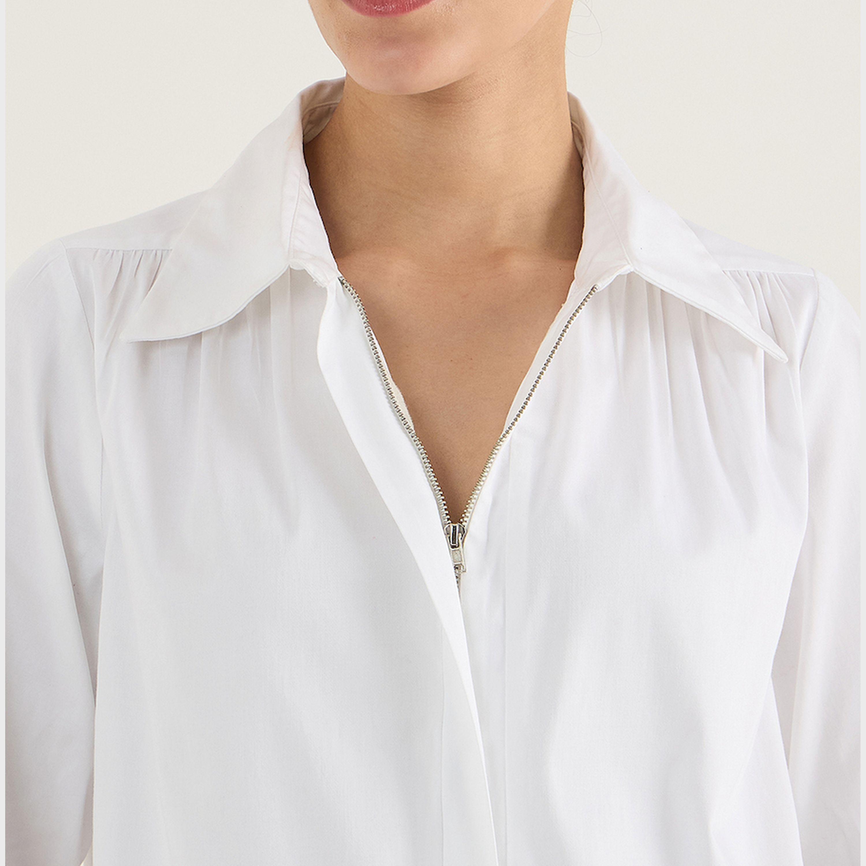 فيميلا × ستايلي - بلوزة سادة من القطن بياقة وتفاصيل سحاب-women-clothing-shirtsandblouses-blouses-image-3