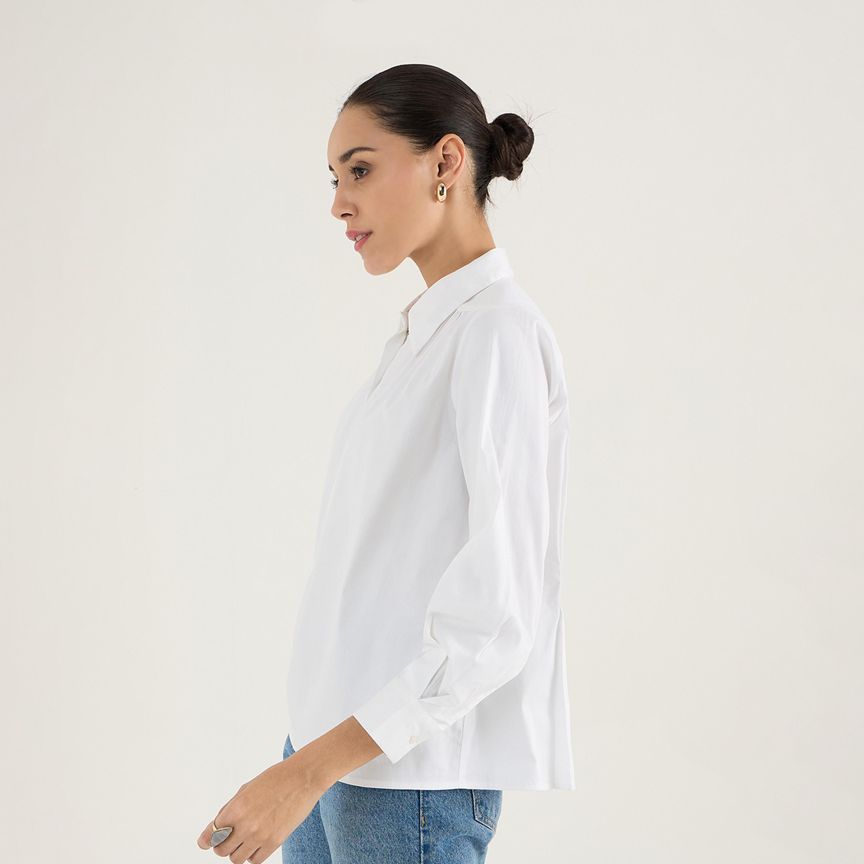 Femmella X Styli Solid Collared Cotton Top With Zipper Detail-women-clothing-shirtsandblouses-blouses-image-6