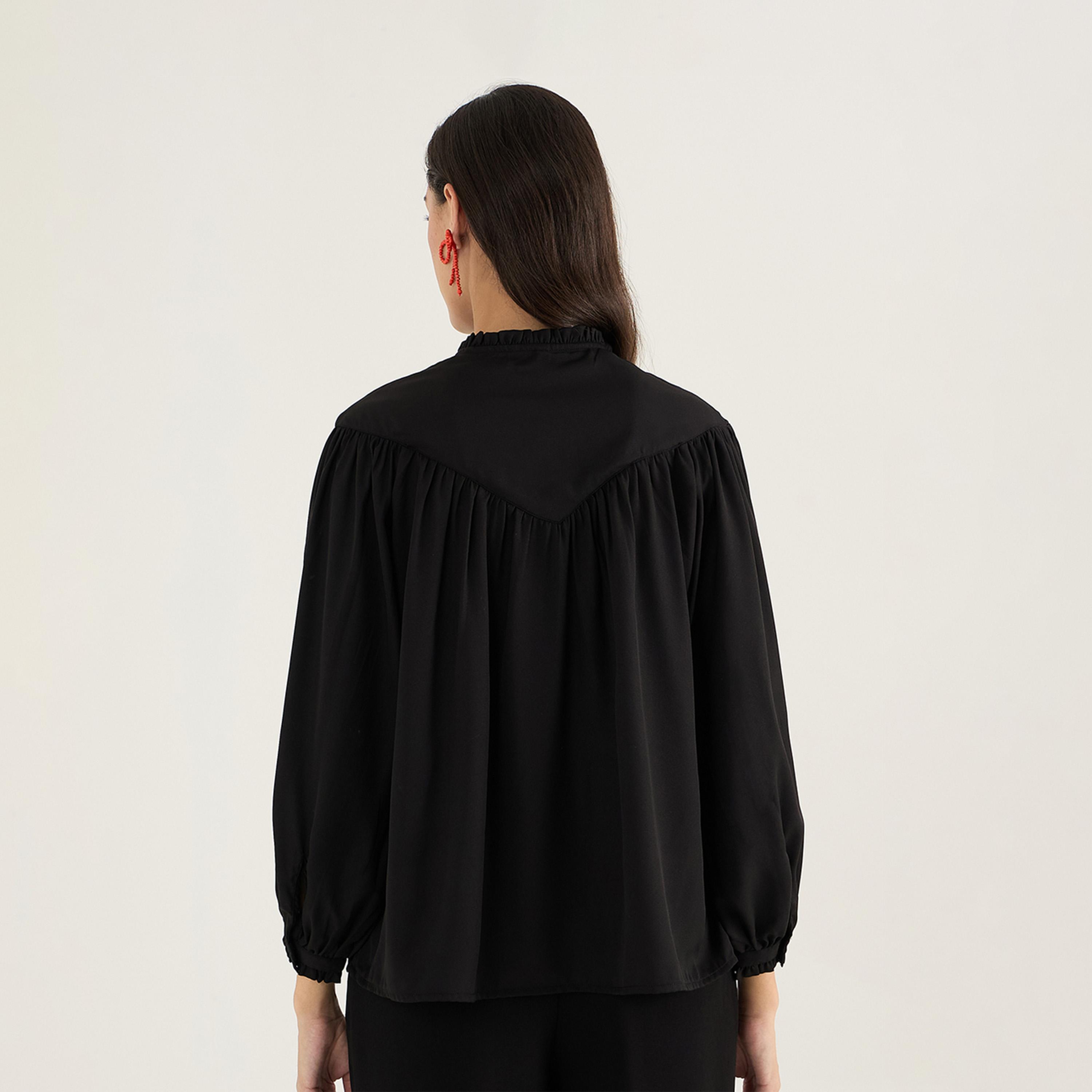 فيميلا × ستايلي - بلوزة بأكمام منتفخة ومزينة بثنيات مع تفاصيل الأزرار-women-clothing-shirtsandblouses-blouses-image-6