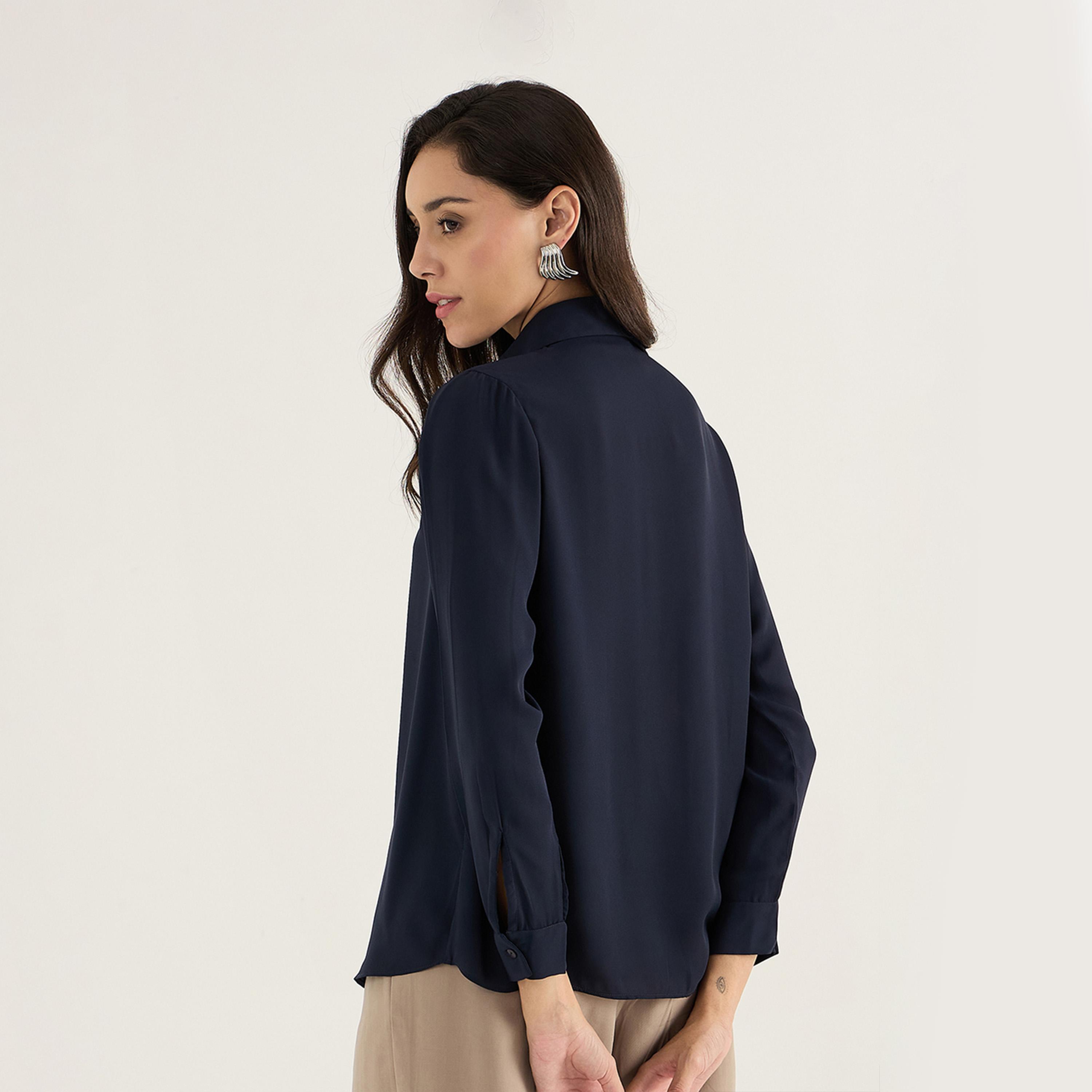 Femmella X Styli Solid Collared Regular Fit Top With Ruffle Detail-women-clothing-shirtsandblouses-blouses-image-2