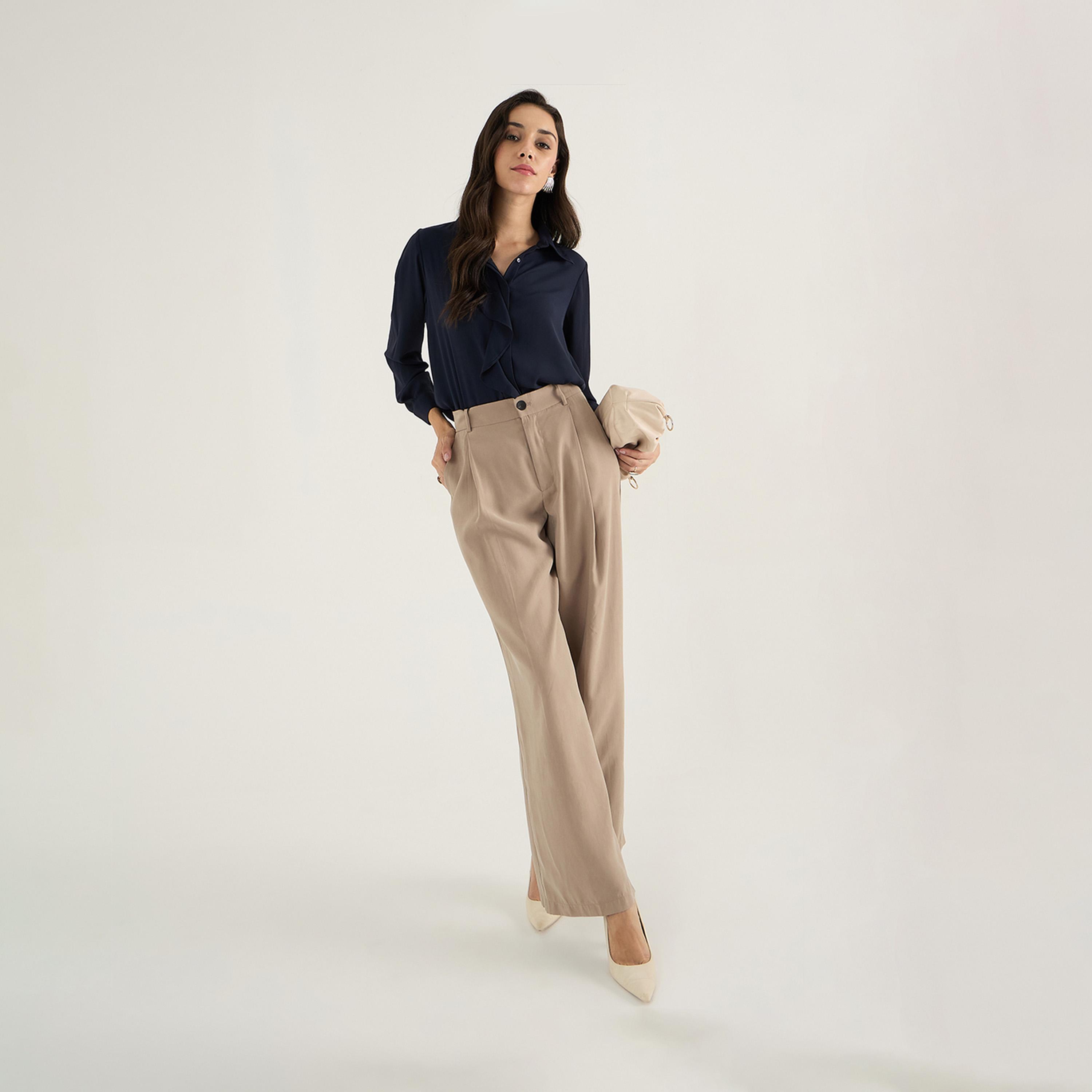 Femmella X Styli Solid Collared Regular Fit Top With Ruffle Detail-women-clothing-shirtsandblouses-blouses-image-6