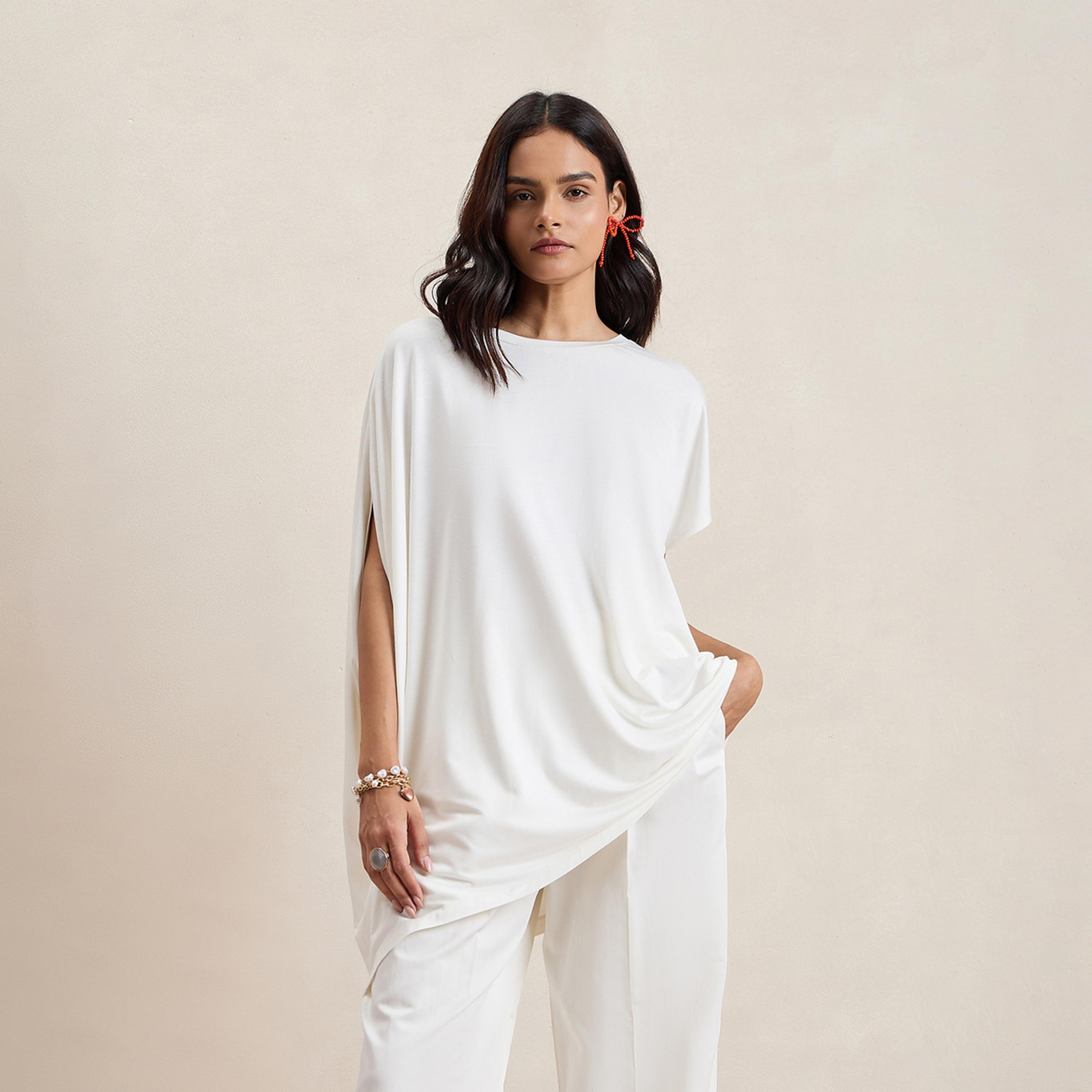Femmella X Styli Oversized Round Neck Asymmetrical Hem Top-women-clothing-shirtsandblouses-blouses-image-1