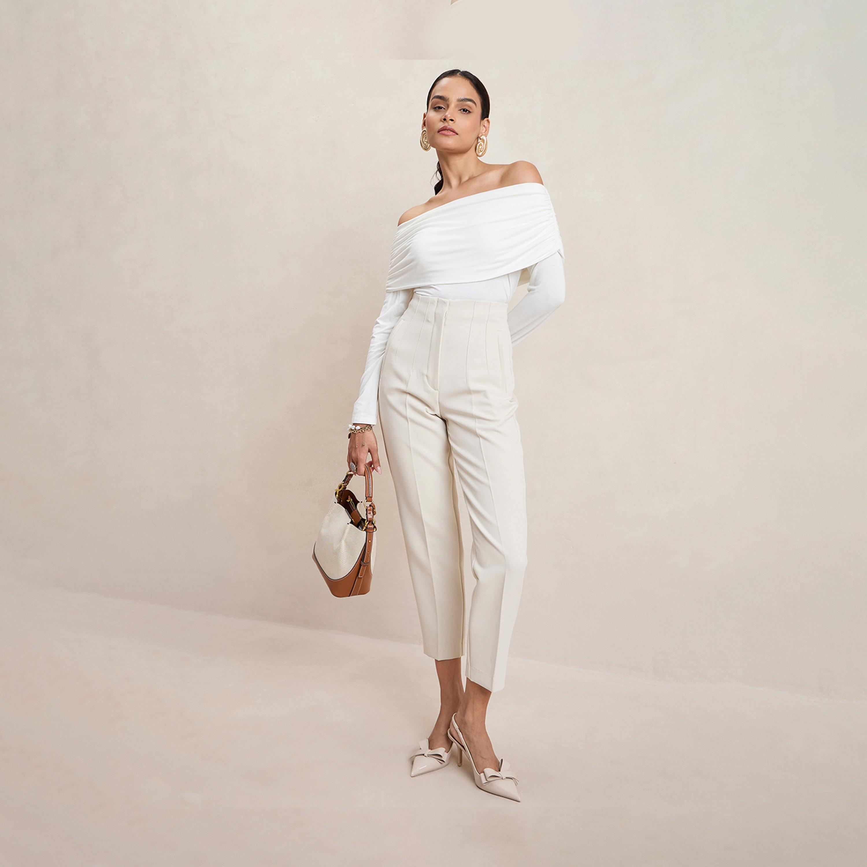 Femmella X Styli Solid Off-Shoulder Neck Ruched Detail Top-women-clothing-shirtsandblouses-blouses-image-1