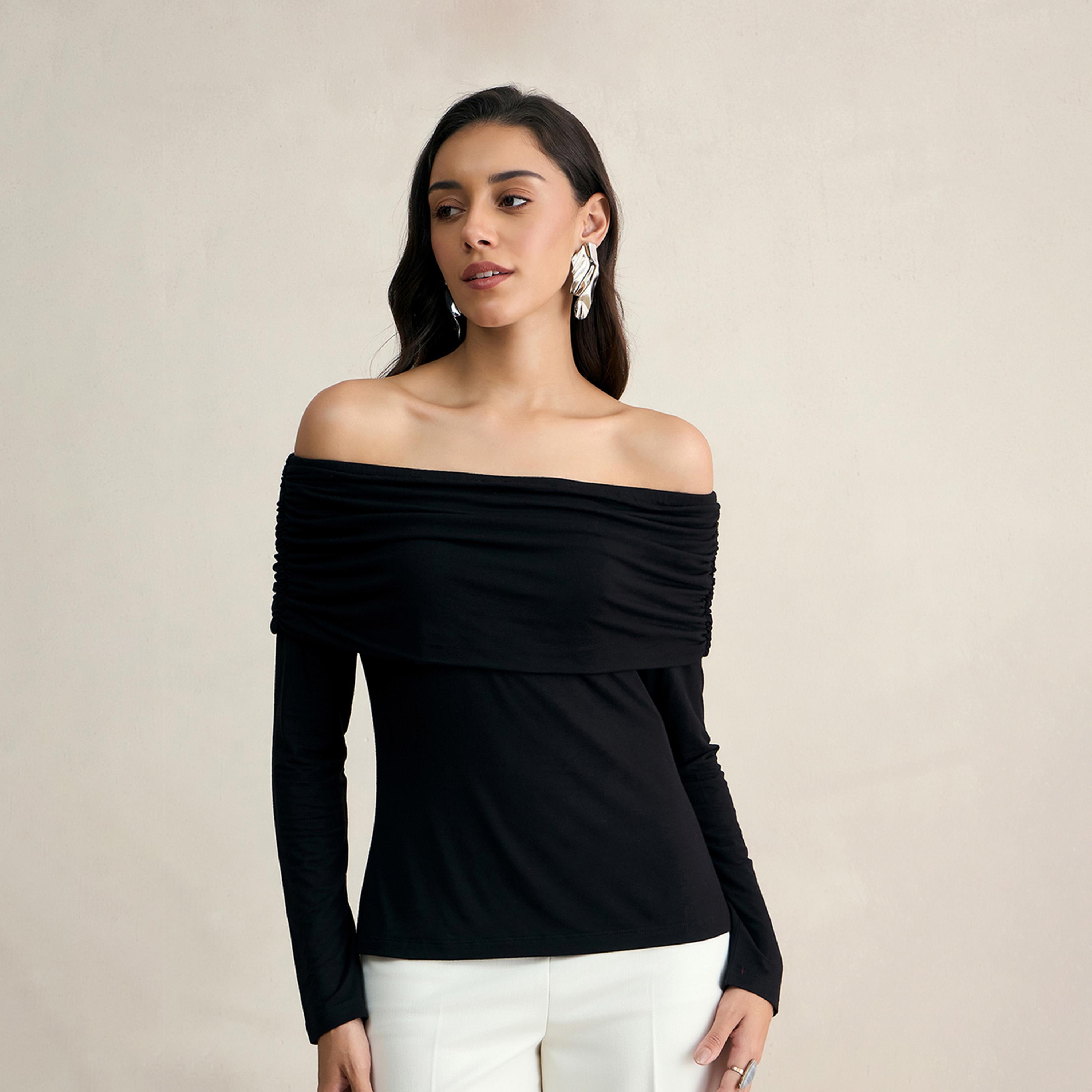 Femmella X Styli Solid Knit Off-Shoulder Neck Top-women-clothing-shirtsandblouses-blouses-image-1