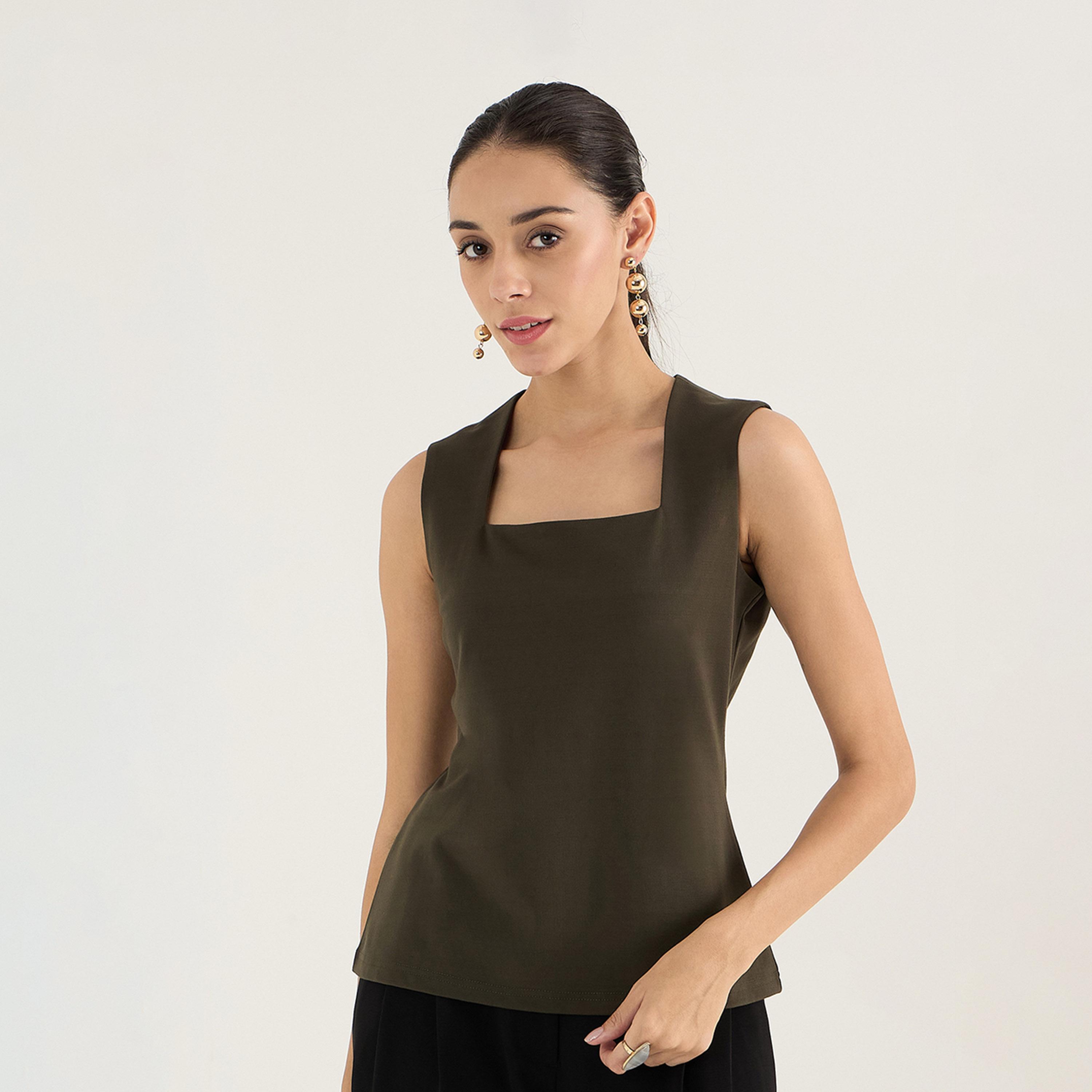 Femmella X Styli Solid Square Neck Sleeveless Top-women-clothing-shirtsandblouses-blouses-image-1