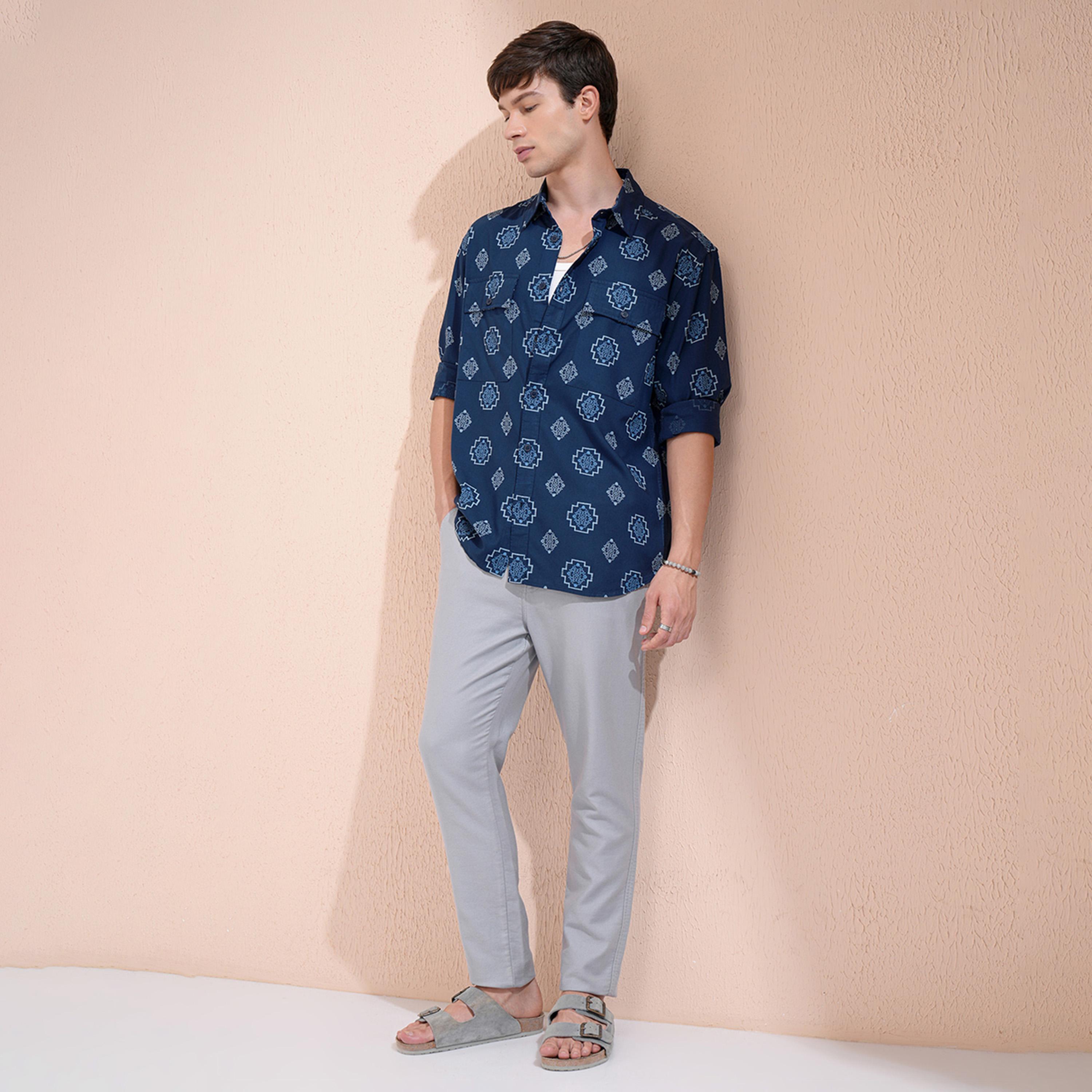 هايلاندر × ستايلي - قميص مطبوع كبير الحجم مع جيوب-men-clothing-shirts-image-2