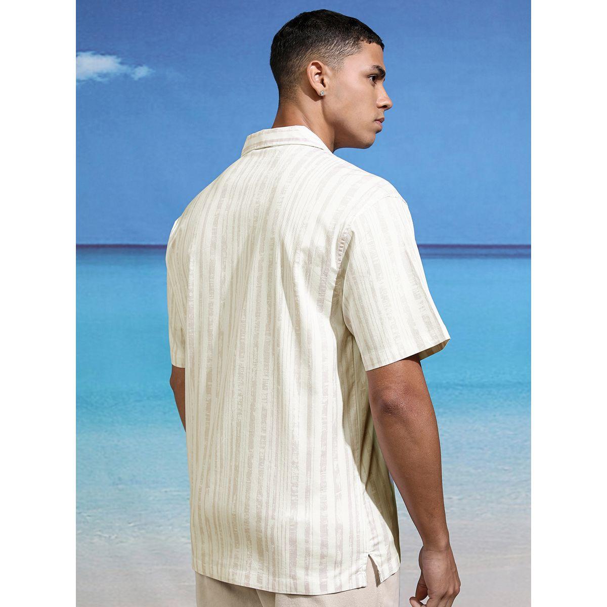 قميص مخطط بقصة مريحة مع أكمام قصيرة هايلاندر × ستايلي-men-clothing-shirts-image-3