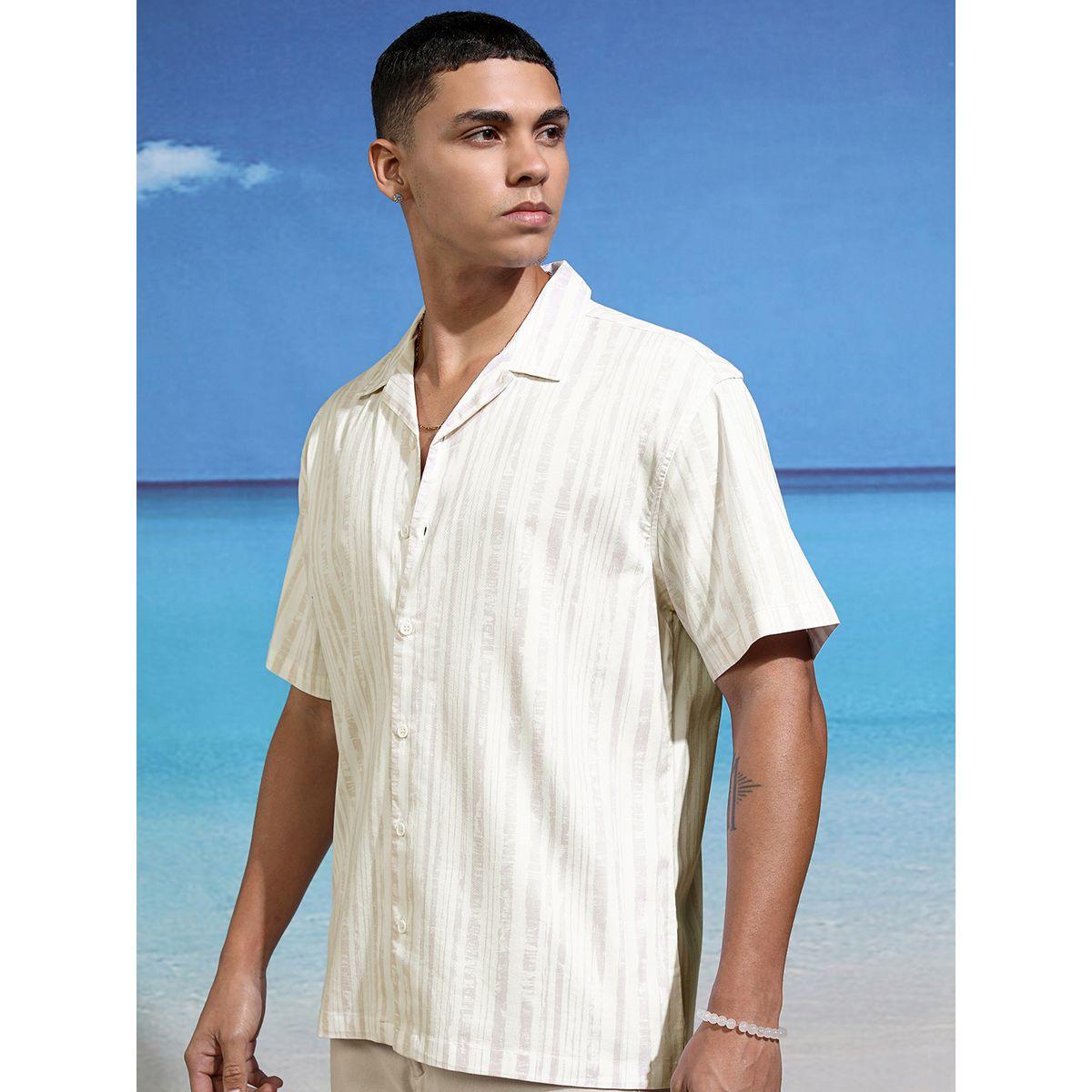 قميص مخطط بقصة مريحة مع أكمام قصيرة هايلاندر × ستايلي-men-clothing-shirts-image-4