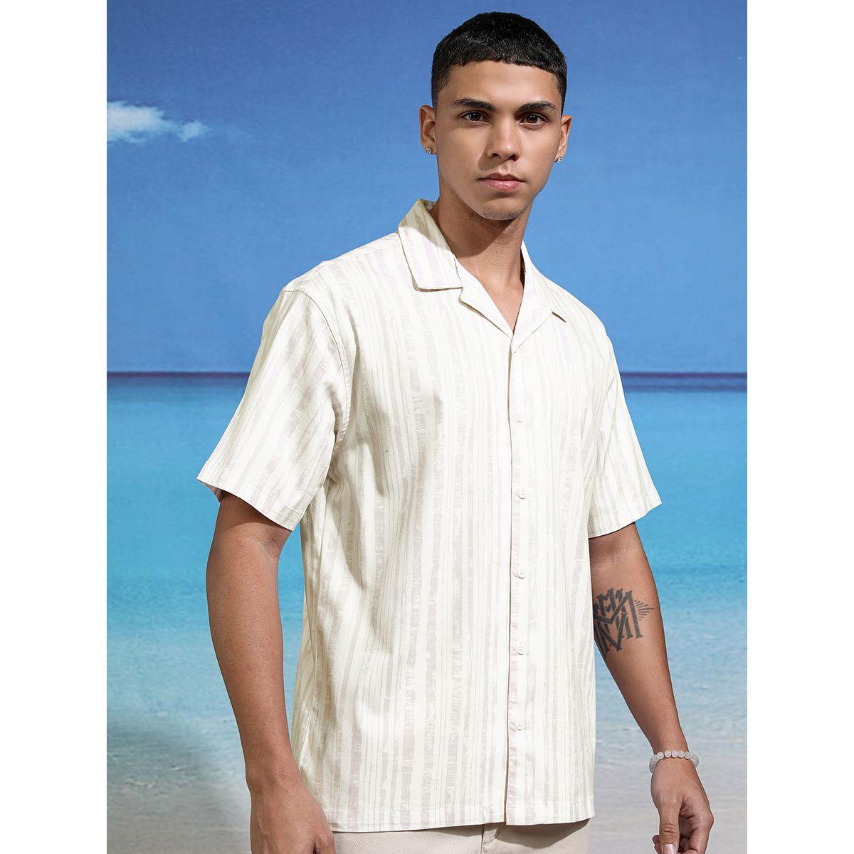 قميص مخطط بقصة مريحة مع أكمام قصيرة هايلاندر × ستايلي-men-clothing-shirts-image-6