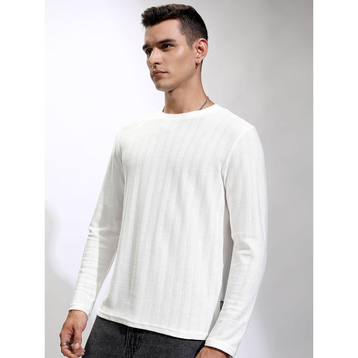 تيشيرت مخطط بقصة مريحة وتفاصيل بارزة الملمس هايلاندر × ستايلي-men-clothing-tshirtsandpolos-tshirts-image-4