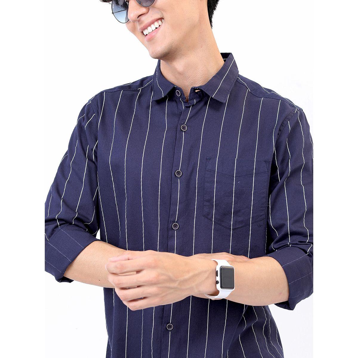 قميص مخطط بقصة سليم فيت مع تفاصيل جيب هايلاندر × ستايلي-men-clothing-shirts-image-5