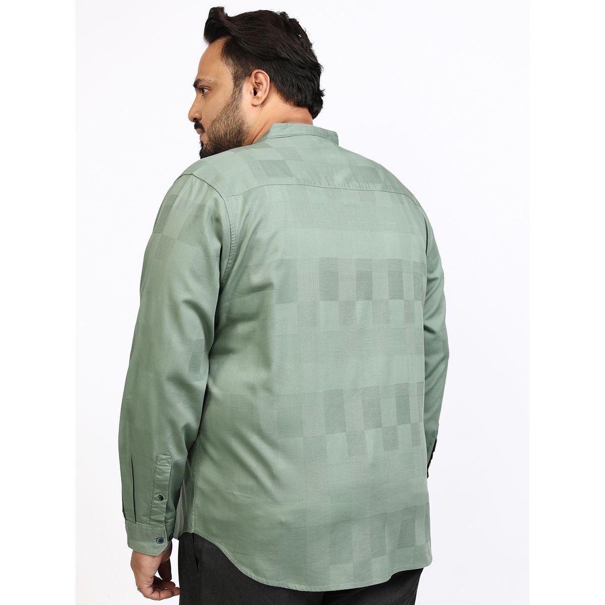 قميص بطبعة مربعات بمقاس كبير وياقة ماندارين هايلاندر × ستايلي-men-clothing-shirts-image-3