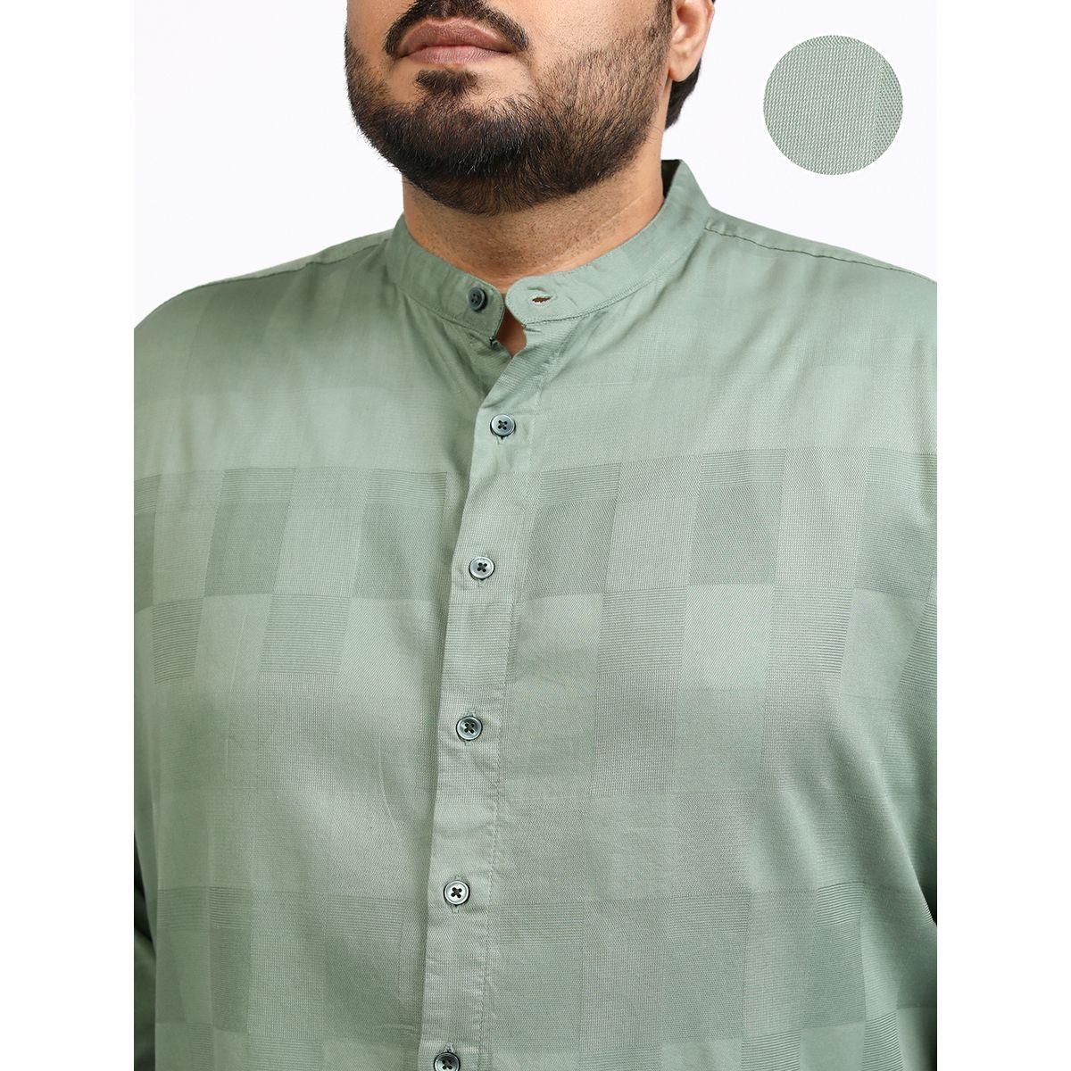 قميص بطبعة مربعات بمقاس كبير وياقة ماندارين هايلاندر × ستايلي-men-clothing-shirts-image-5