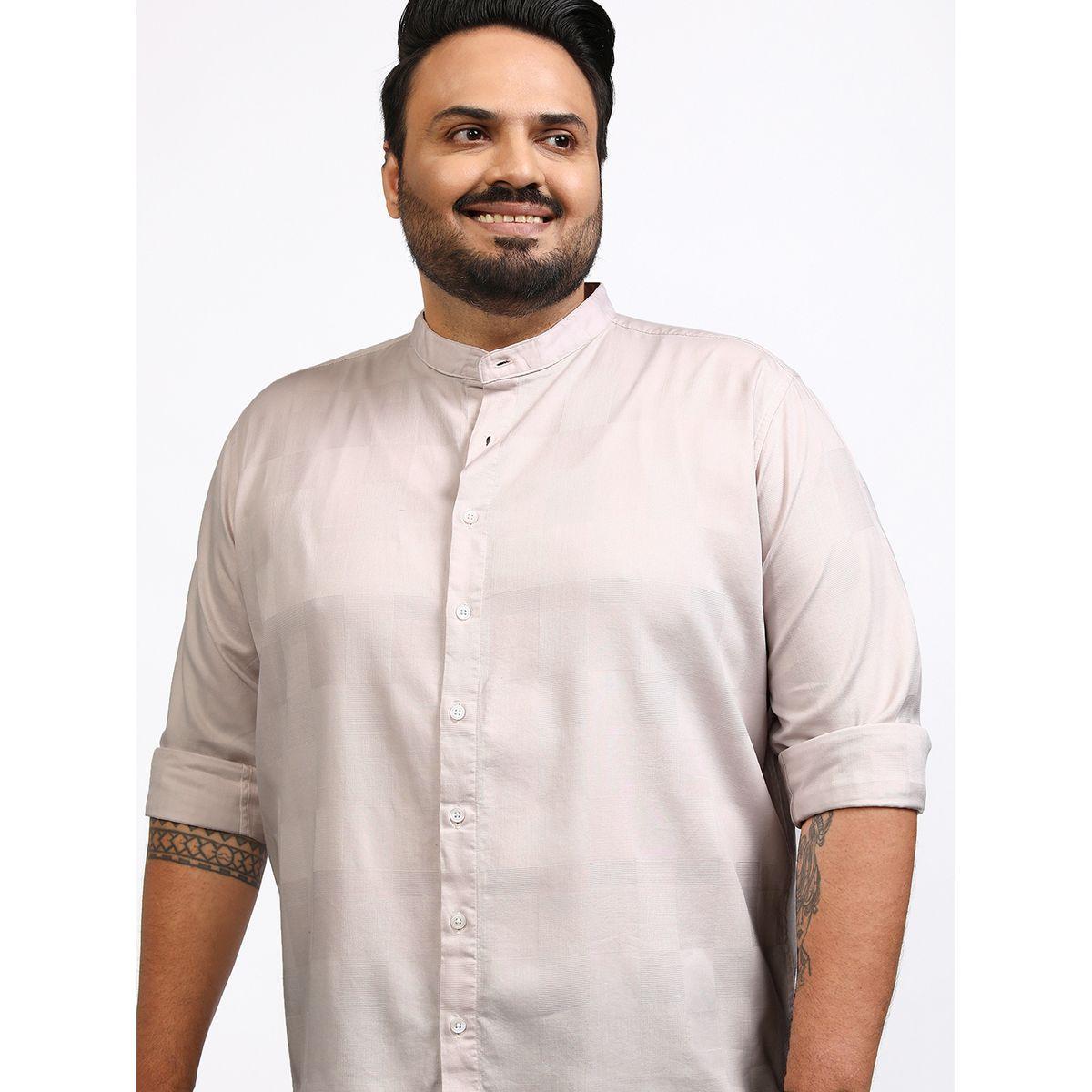 قميص بمقاس كبير بياقة ماندارين هايلاندر × ستايلي-men-clothing-shirts-image-1
