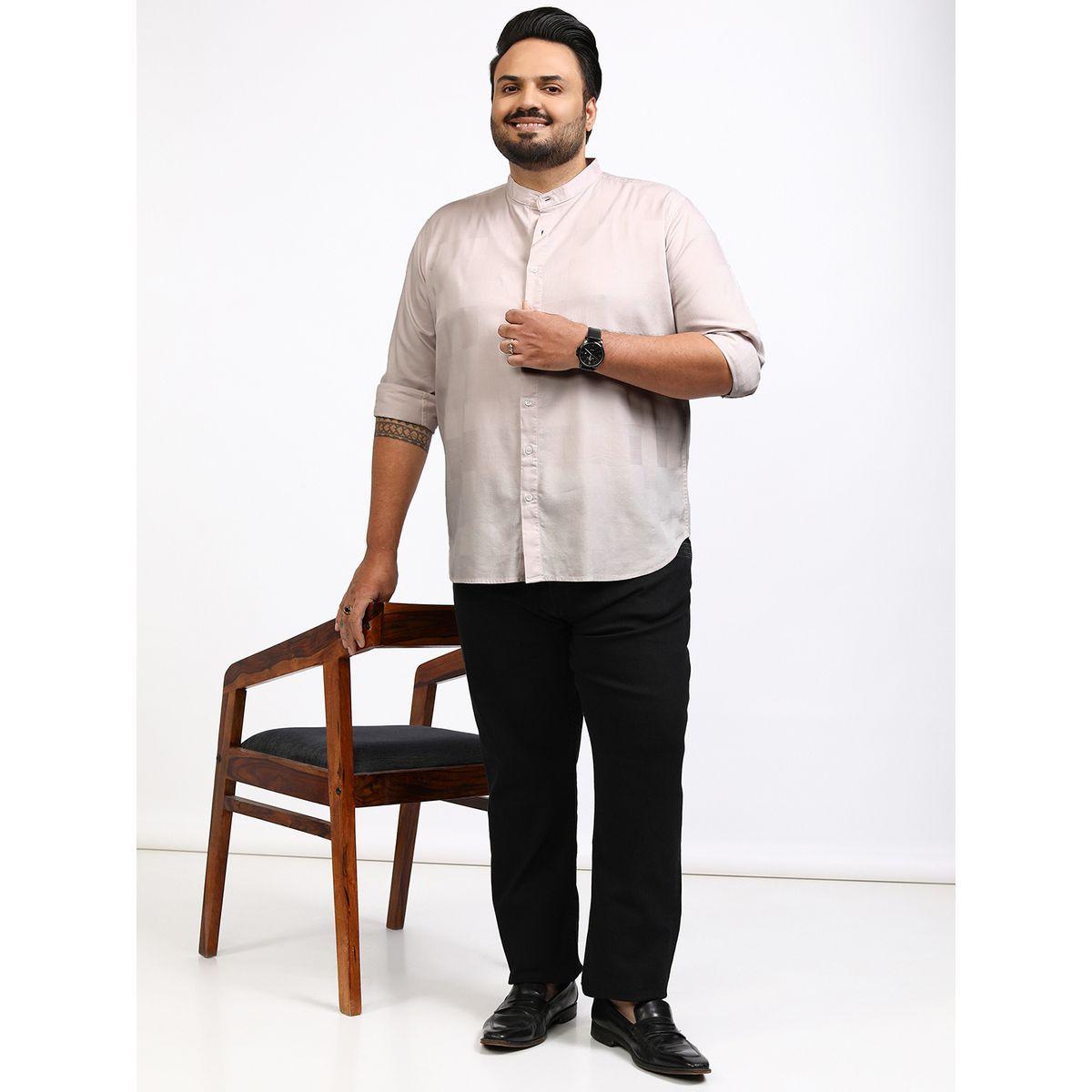 قميص بمقاس كبير بياقة ماندارين هايلاندر × ستايلي-men-clothing-shirts-image-2
