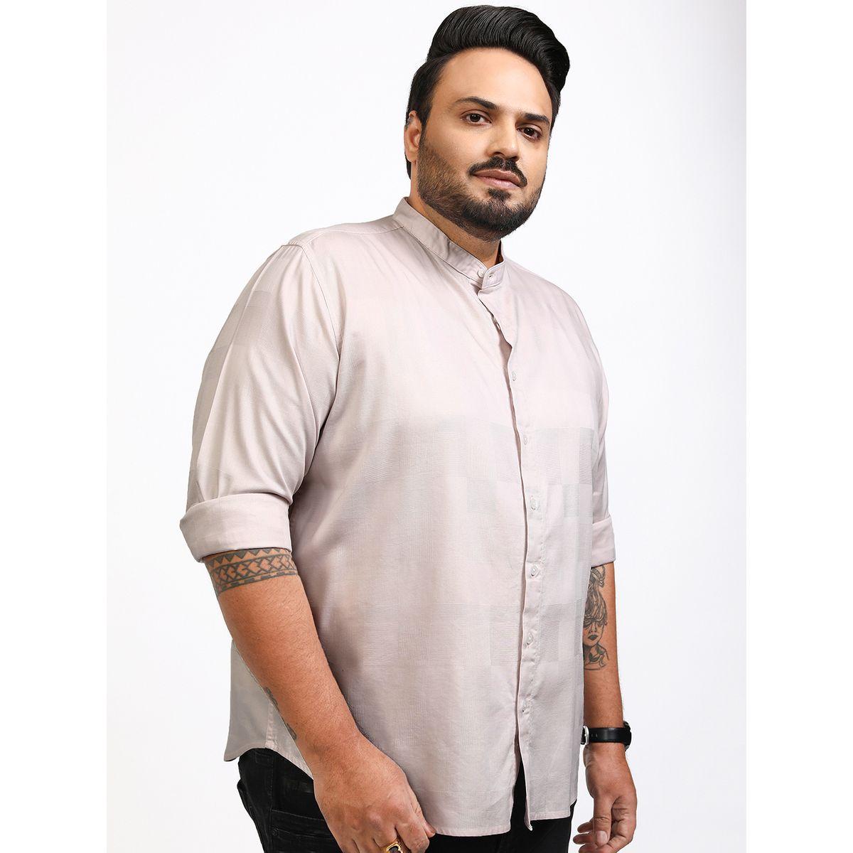 قميص بمقاس كبير بياقة ماندارين هايلاندر × ستايلي-men-clothing-shirts-image-6