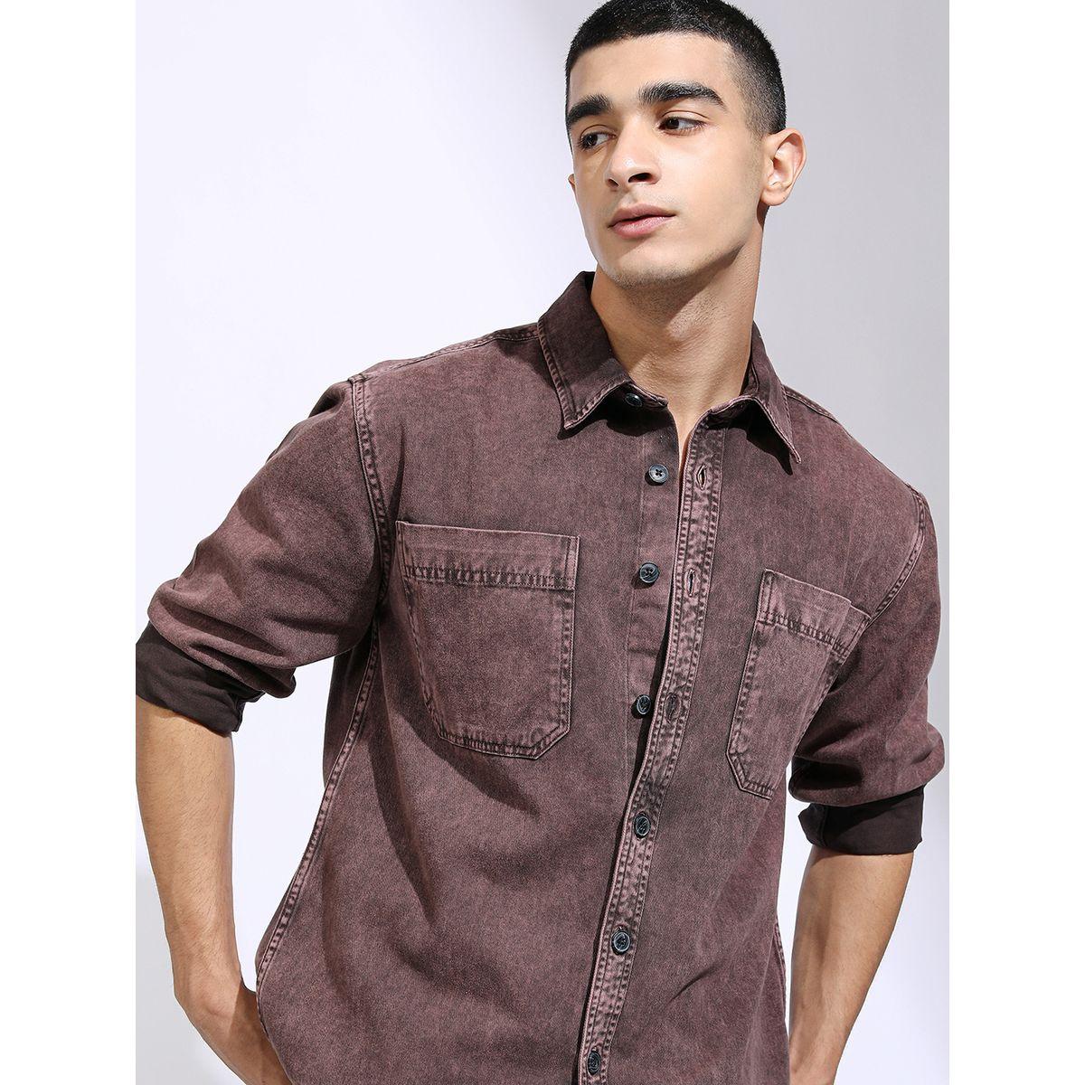 Highlander X Styli Acid Washed Oversized Shirt with Pockets-men-clothing-shirts-image-1