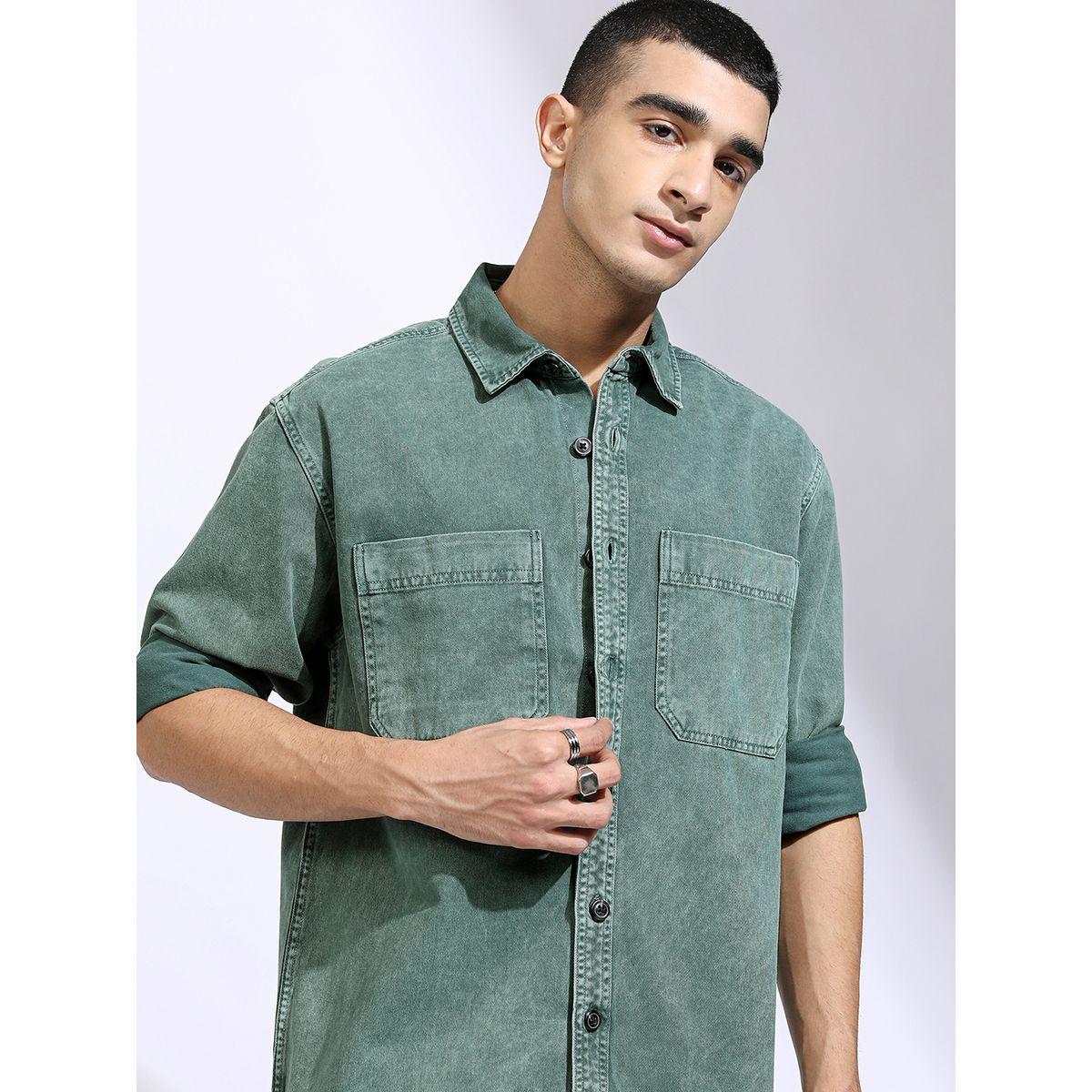 Highlander X Styli Acid Washed Oversized Shirt with Pockets-men-clothing-shirts-image-1