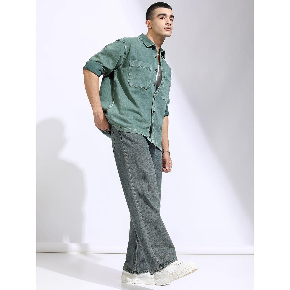Highlander X Styli Acid Washed Oversized Shirt with Pockets-men-clothing-shirts-image-2