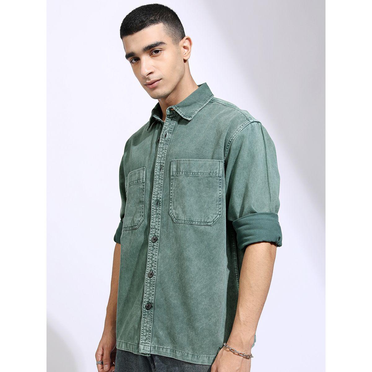 قميص فضفاض بتفاصيل مشطوفة مع جيوب هايلاندر × ستايلي-men-clothing-shirts-image-4