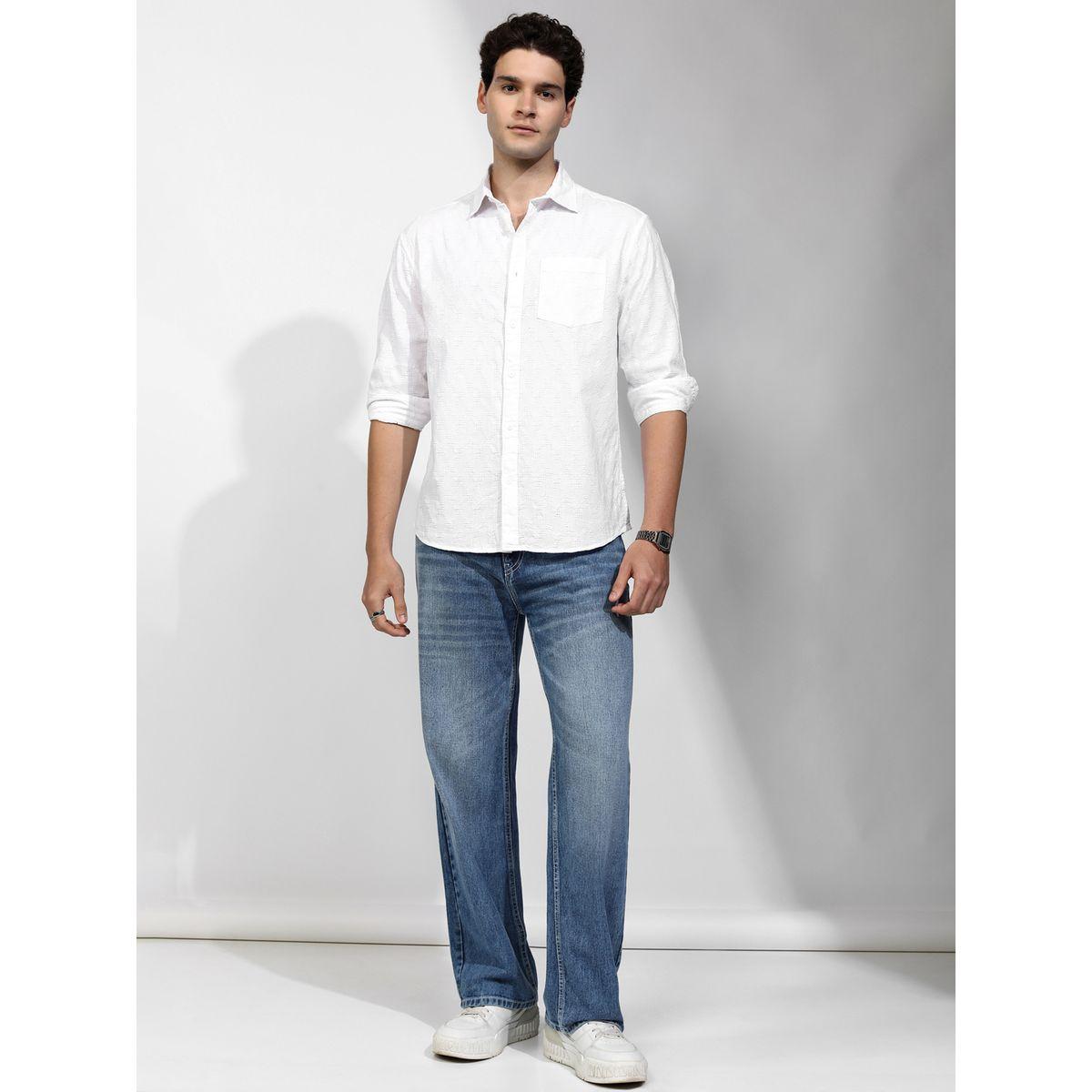 Textured Regular Fit Collared Shirt with Pocket-men-clothing-shirts-image-2