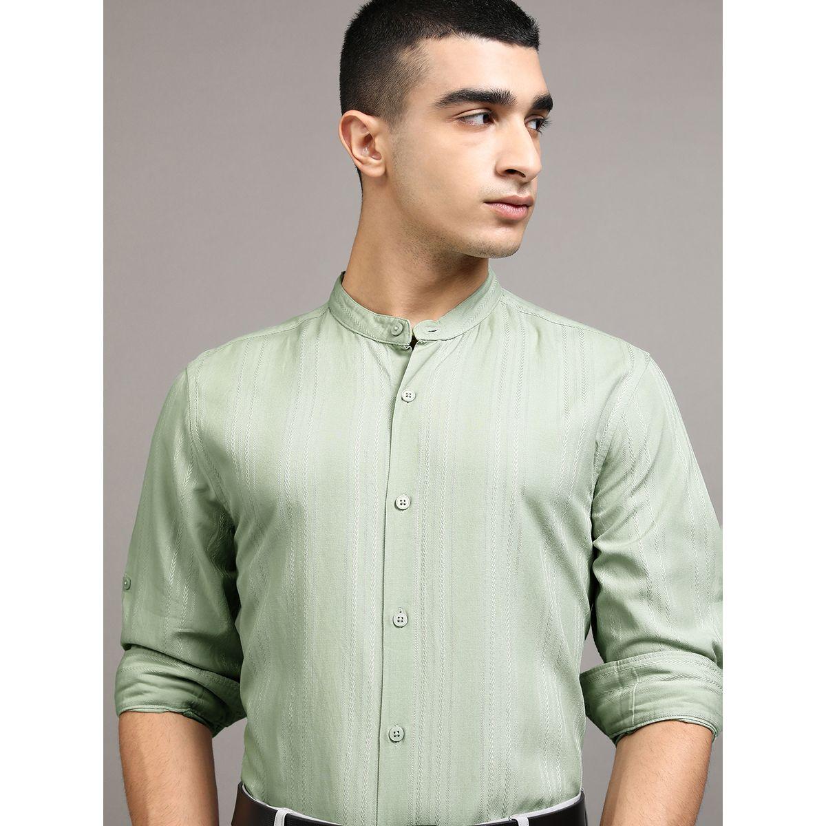 قميص مخطط بقصة عادية وياقة ماندارين-men-clothing-shirts-image-1