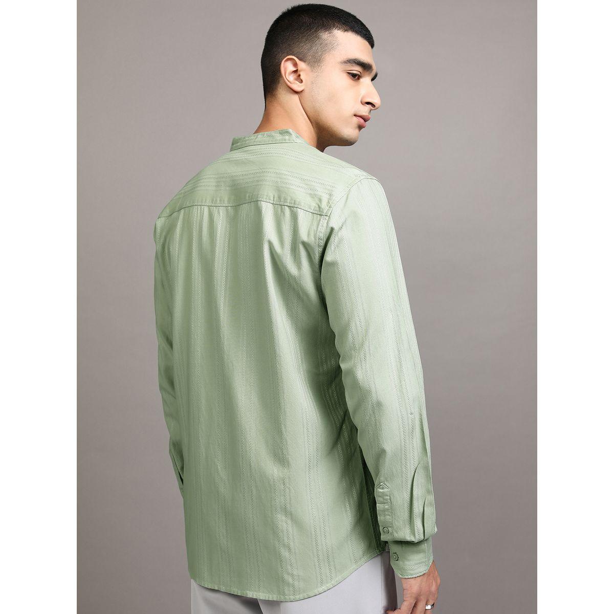 Regular Fit Mandarin Collar Striped Shirt-men-clothing-shirts-image-3