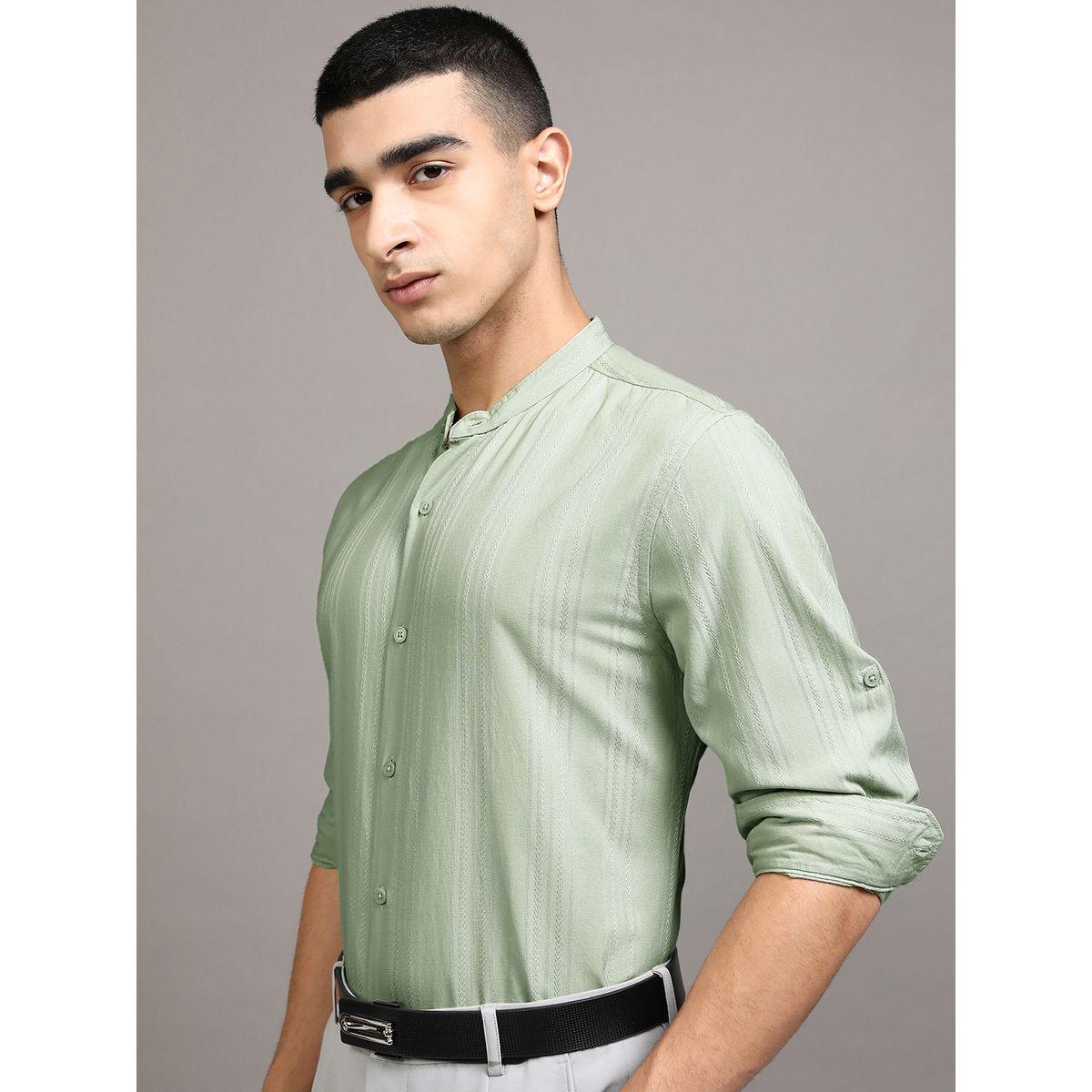 Regular Fit Mandarin Collar Striped Shirt-men-clothing-shirts-image-4