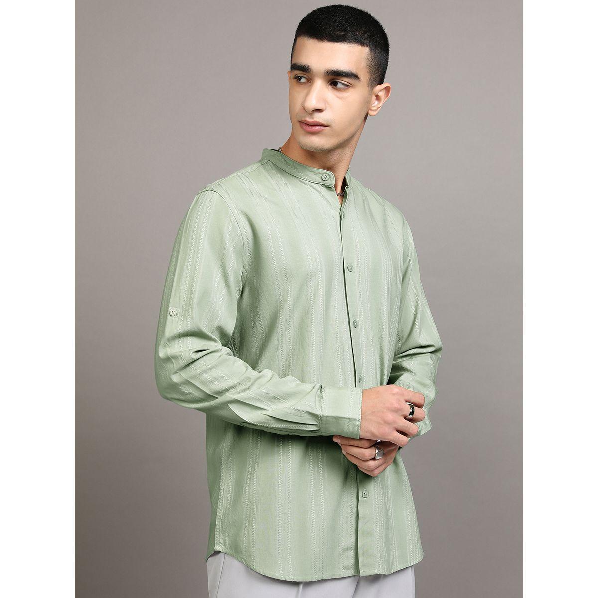 قميص مخطط بقصة عادية وياقة ماندارين-men-clothing-shirts-image-6
