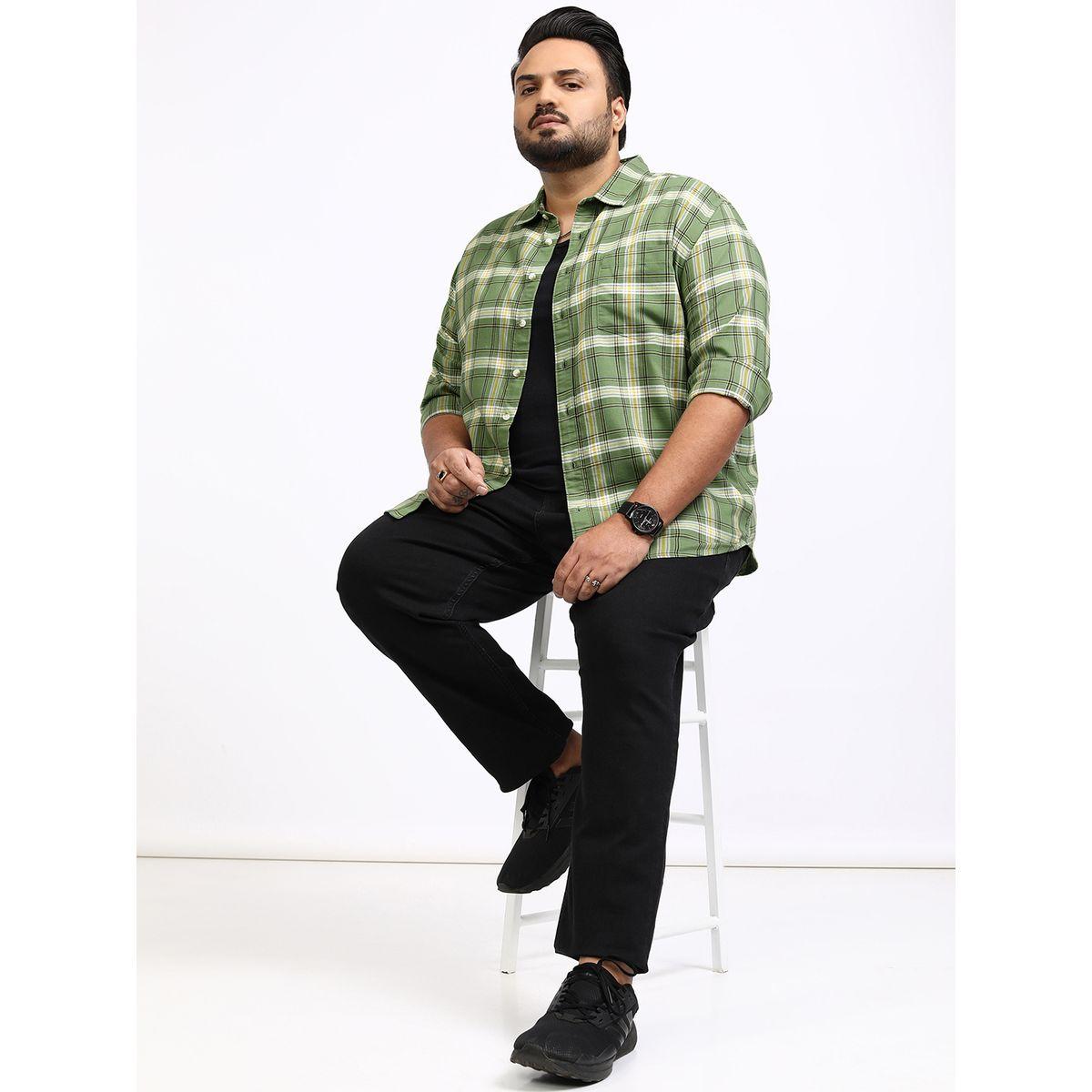 قميص بمقاس كبير بطبعة مربعات وقصة مريحة هايلاندر × ستايلي-men-clothing-shirts-image-2