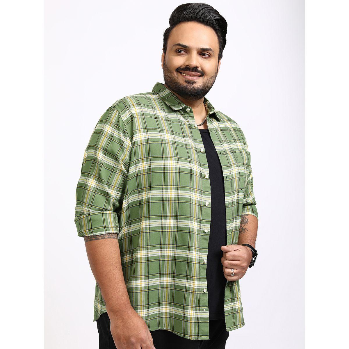 قميص بمقاس كبير بطبعة مربعات وقصة مريحة هايلاندر × ستايلي-men-clothing-shirts-image-6