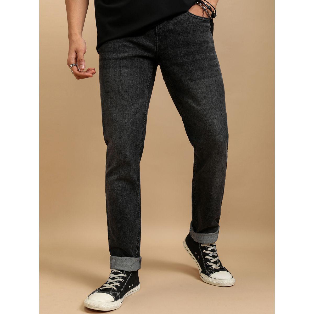 جينز بقصة سليم فيت وخصر متوسط مع تفاصيل باهتة هايلاندر × ستايلي-men-clothing-bottoms-jeans-image-1