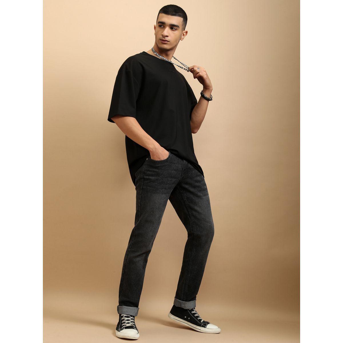 جينز بقصة سليم فيت وخصر متوسط مع تفاصيل باهتة هايلاندر × ستايلي-men-clothing-bottoms-jeans-image-2