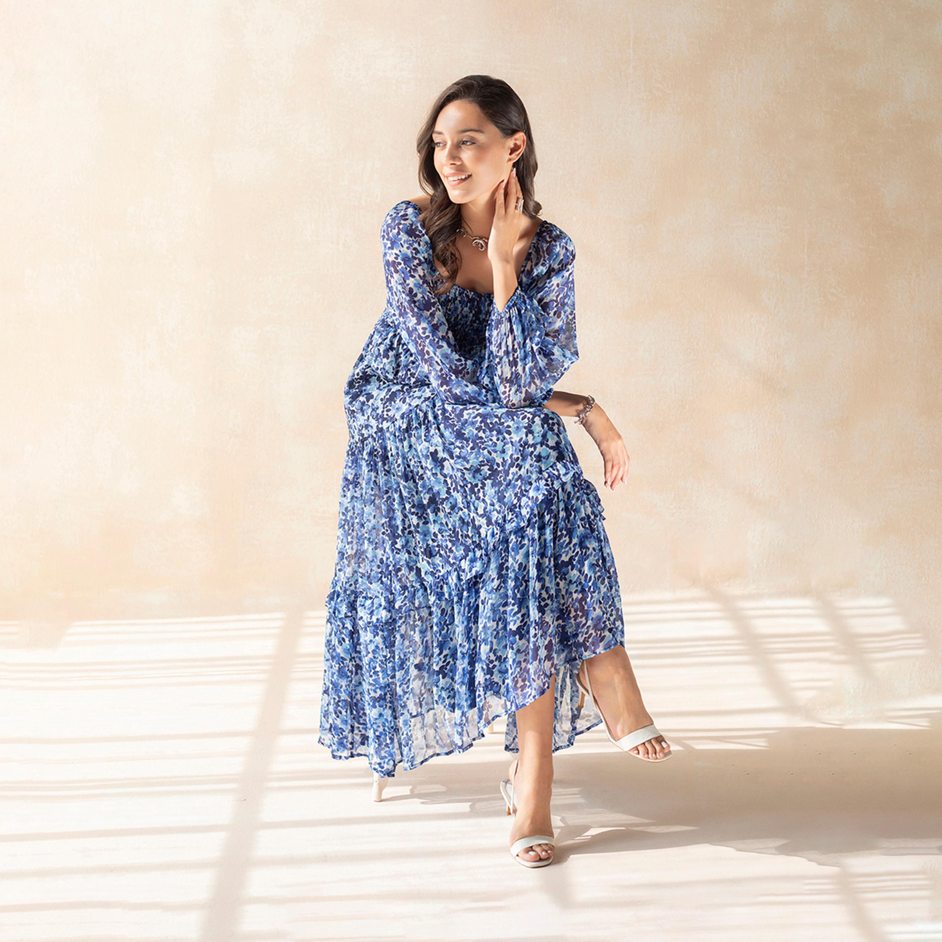 Femmella X Styli Floral Print Balloon Sleeve Tiered Maxi Dress With Smocked Detail-women-clothing-dresses-image-1