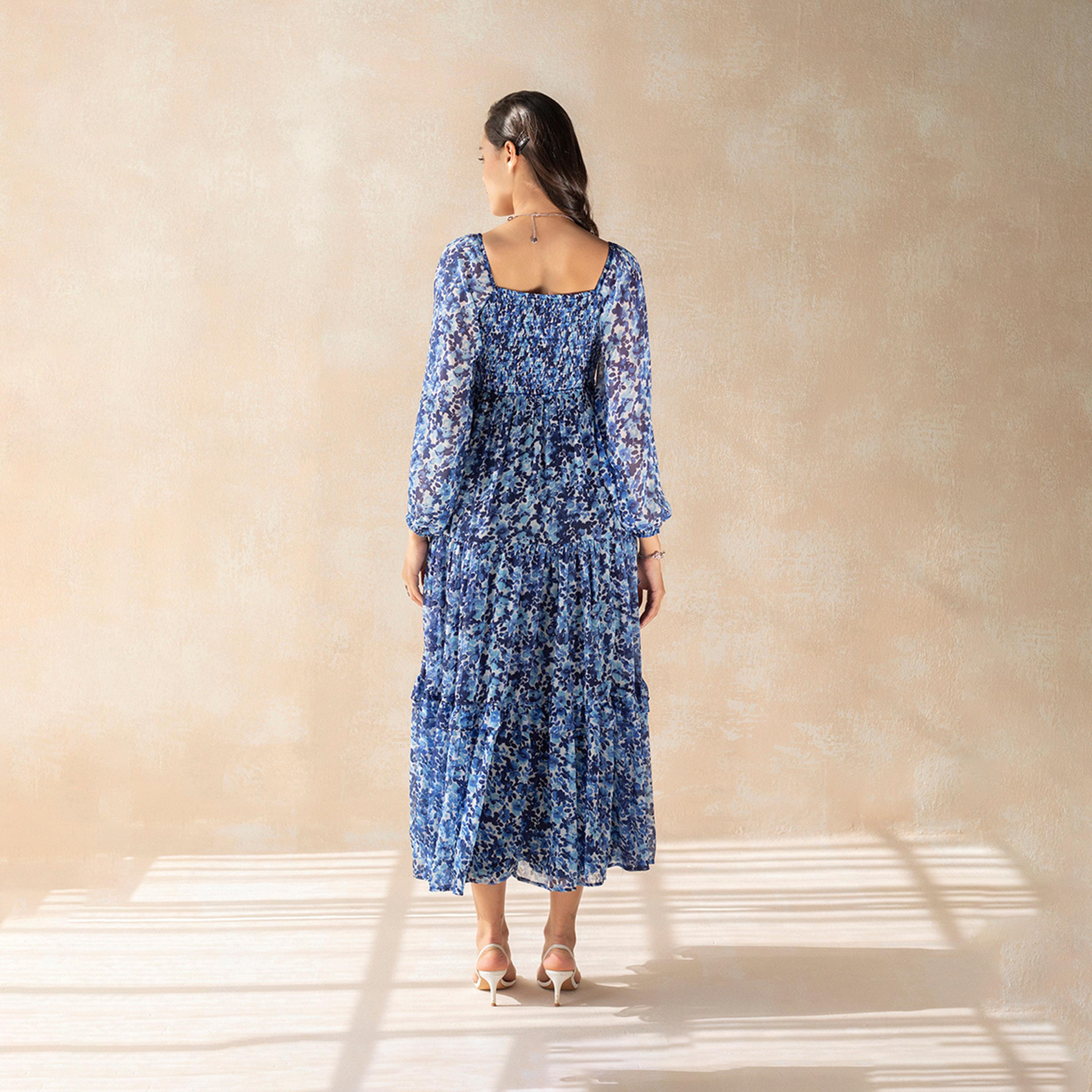 Femmella X Styli Floral Print Balloon Sleeve Tiered Maxi Dress With Smocked Detail-women-clothing-dresses-image-4
