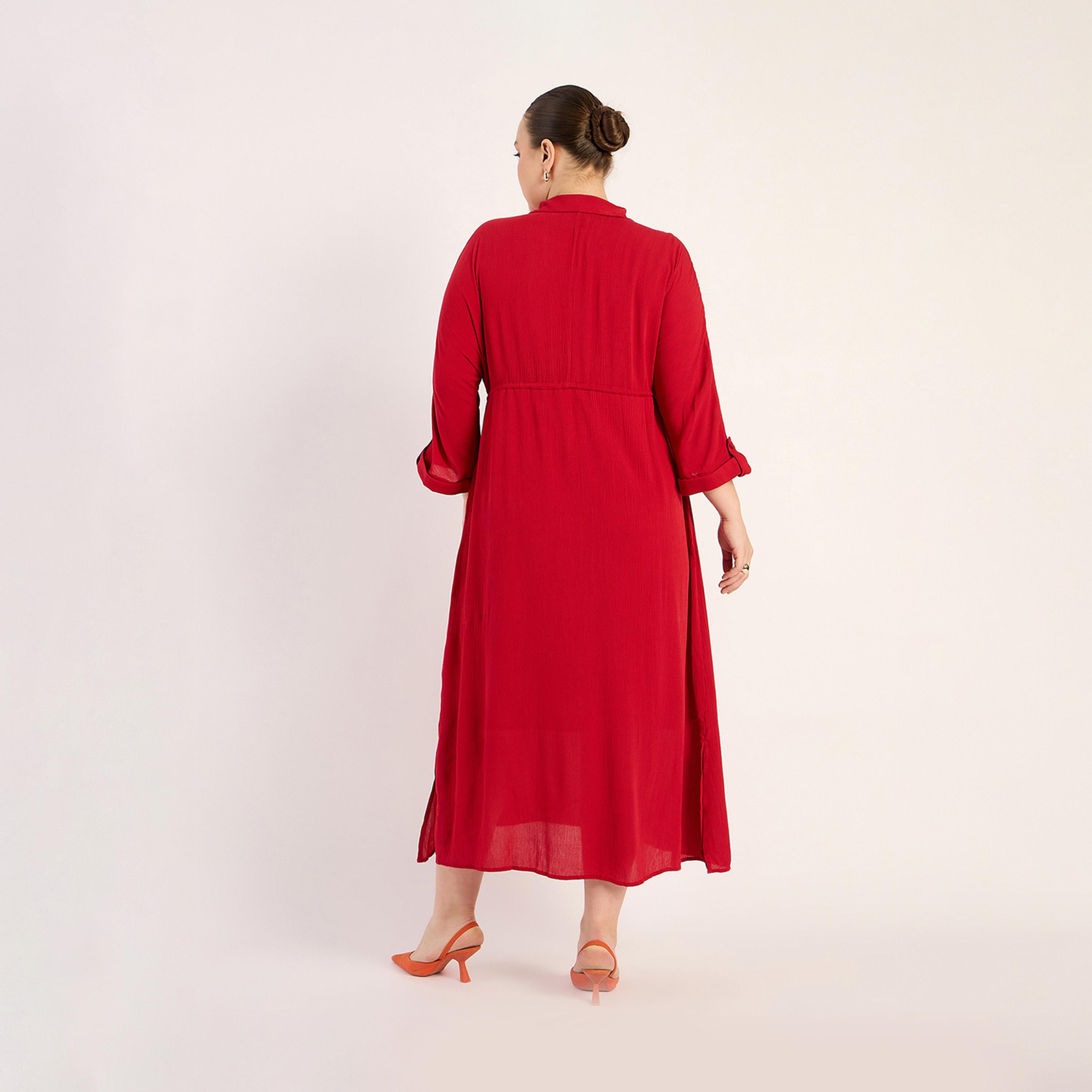 فيميلا × ستايلي - فستان متوسط الطول بتصميم قميص مع شق جانبي-women-clothing-dresses-image-2