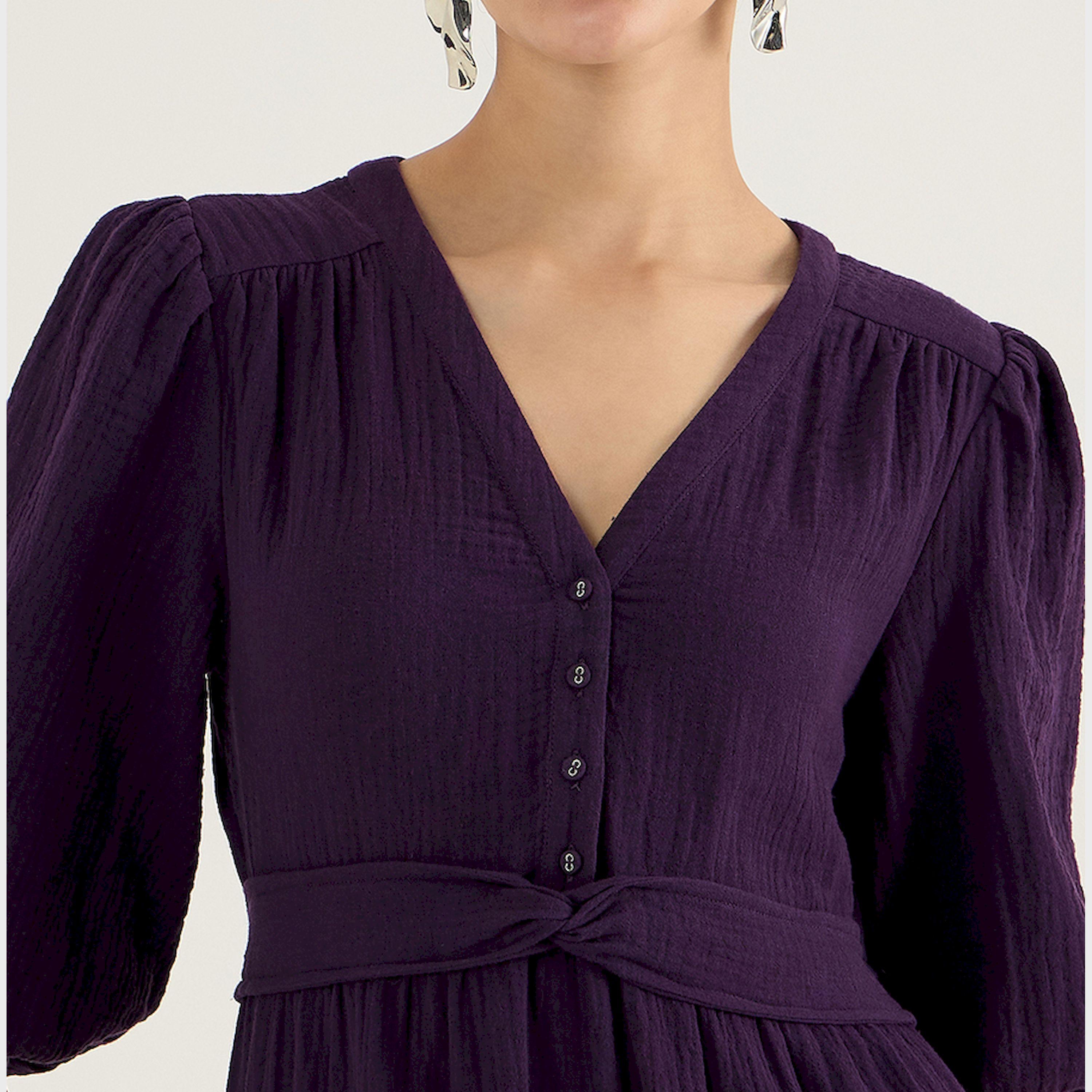 Femmella X Styli Cotton Balloon Sleeve A-Line Midi Dress With Knot Detail-women-clothing-dresses-image-4