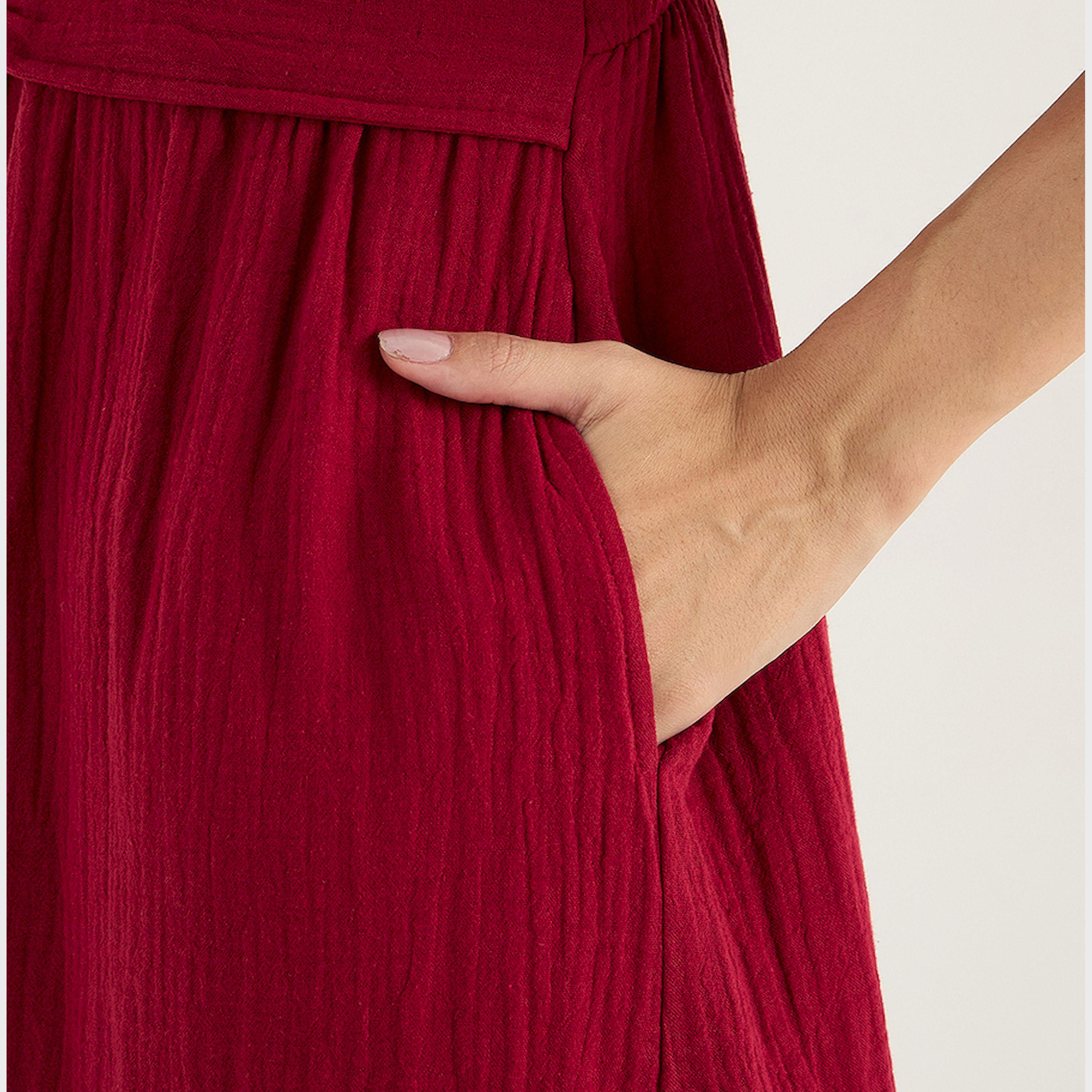 Femmella X Styli V-Neck Balloon Sleeve Cotton Knot Detail Midi Dress-women-clothing-dresses-image-6