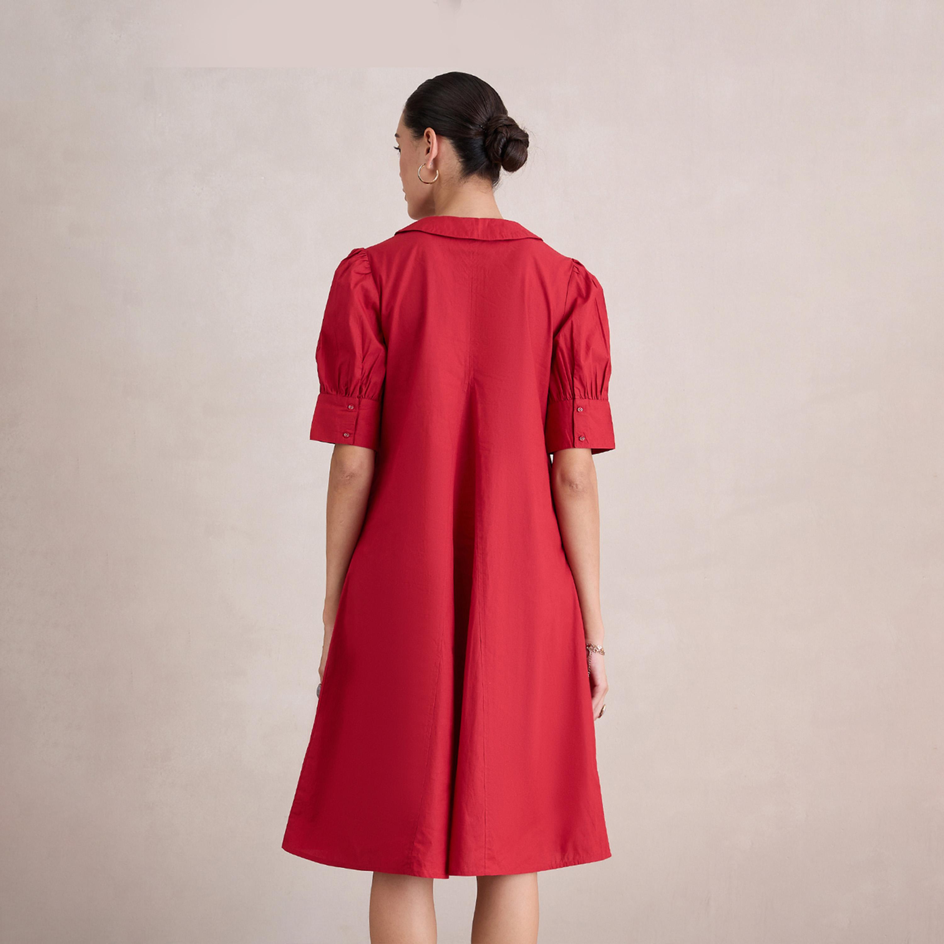فيميلا × ستايلي - فستان من القطن بأكمام منفوخة ورقبة على شكل V-women-clothing-dresses-image-2