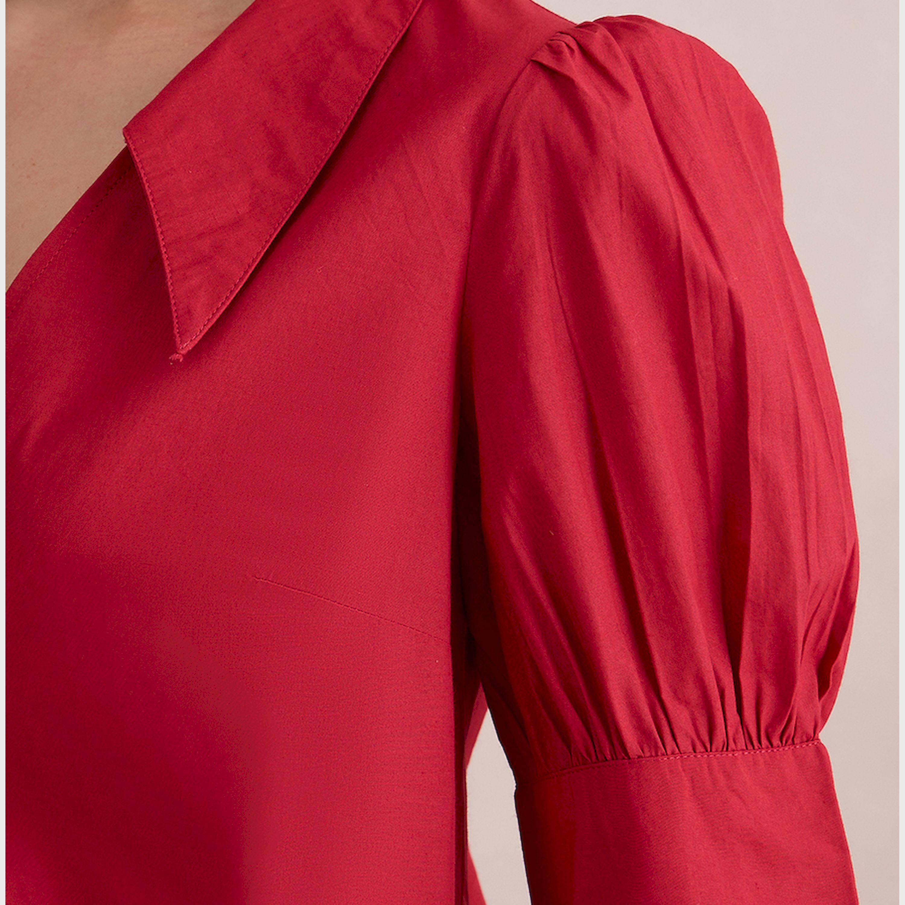 فيميلا × ستايلي - فستان من القطن بأكمام منفوخة ورقبة على شكل V-women-clothing-dresses-image-6