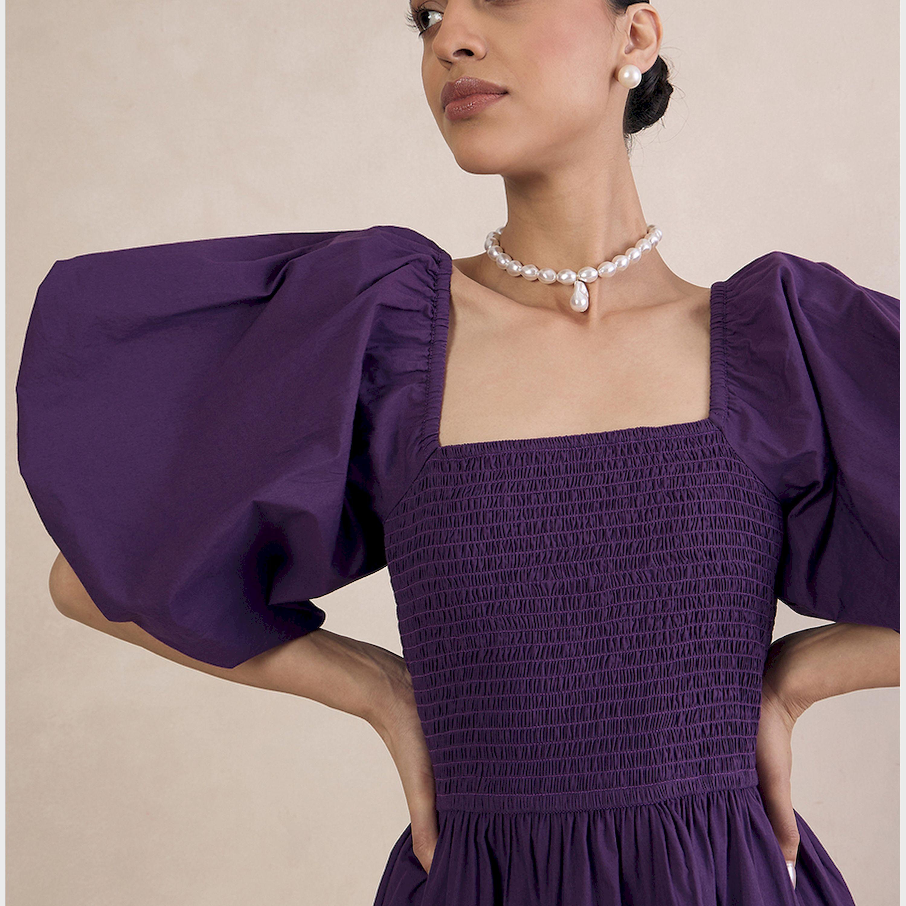 Femmella X Styli Puff Sleeve Off Shoulder Neck Mini Dress With Smocked Detail-women-clothing-dresses-image-5
