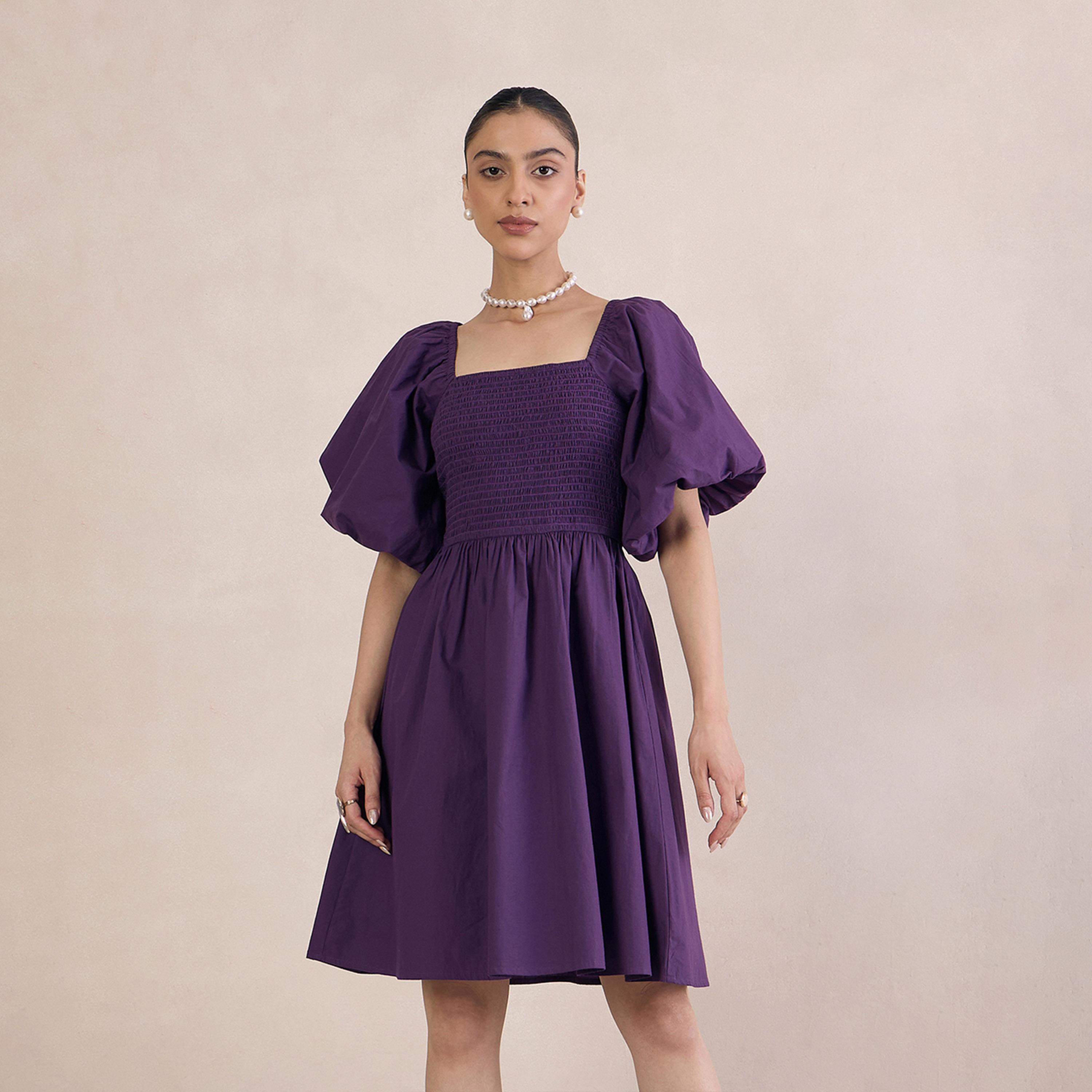 Femmella X Styli Puff Sleeve Off Shoulder Neck Mini Dress With Smocked Detail-women-clothing-dresses-image-6