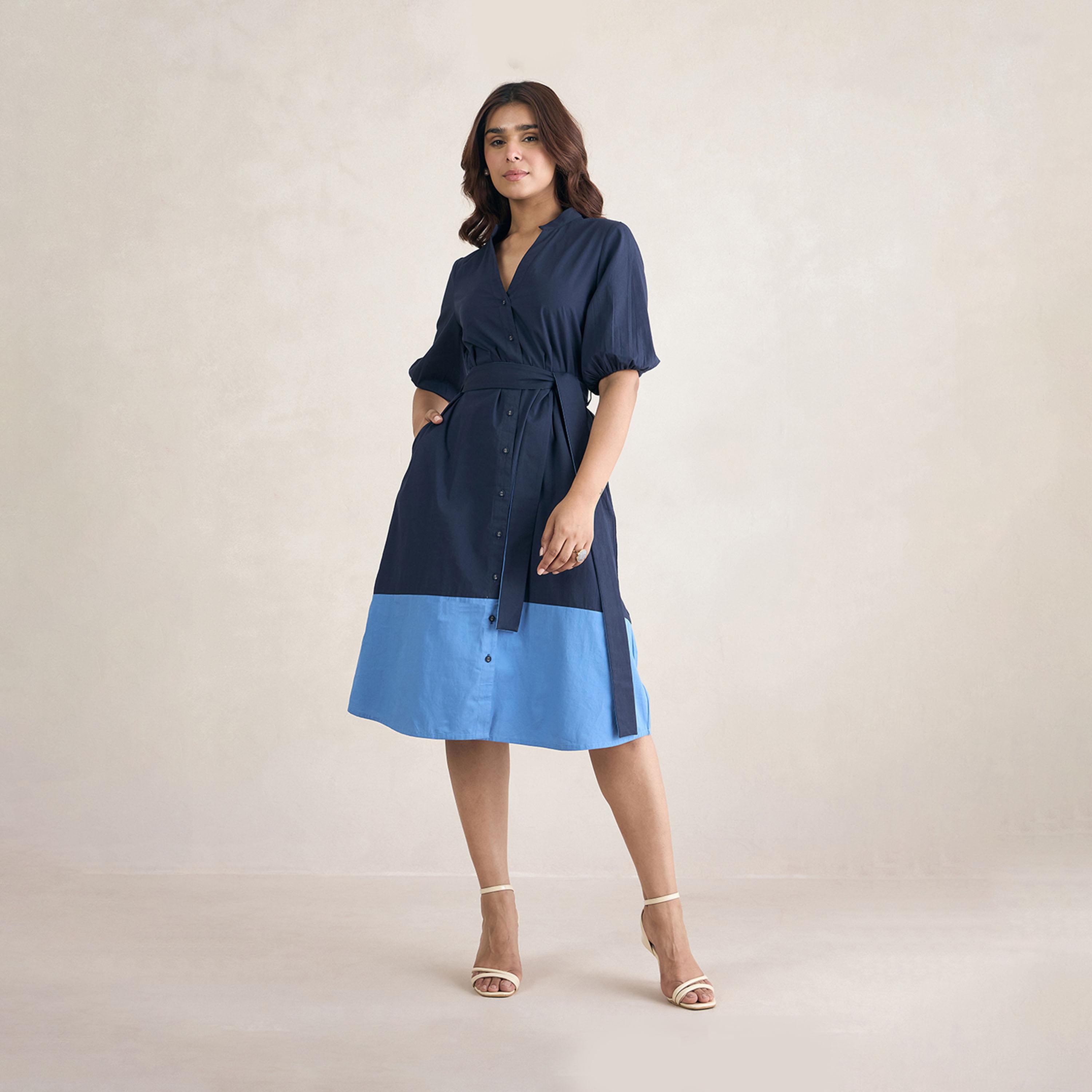 فيميلا × ستايلي - فستان ميدي بأكمام منفوخة وأزرار-women-clothing-dresses-image-1