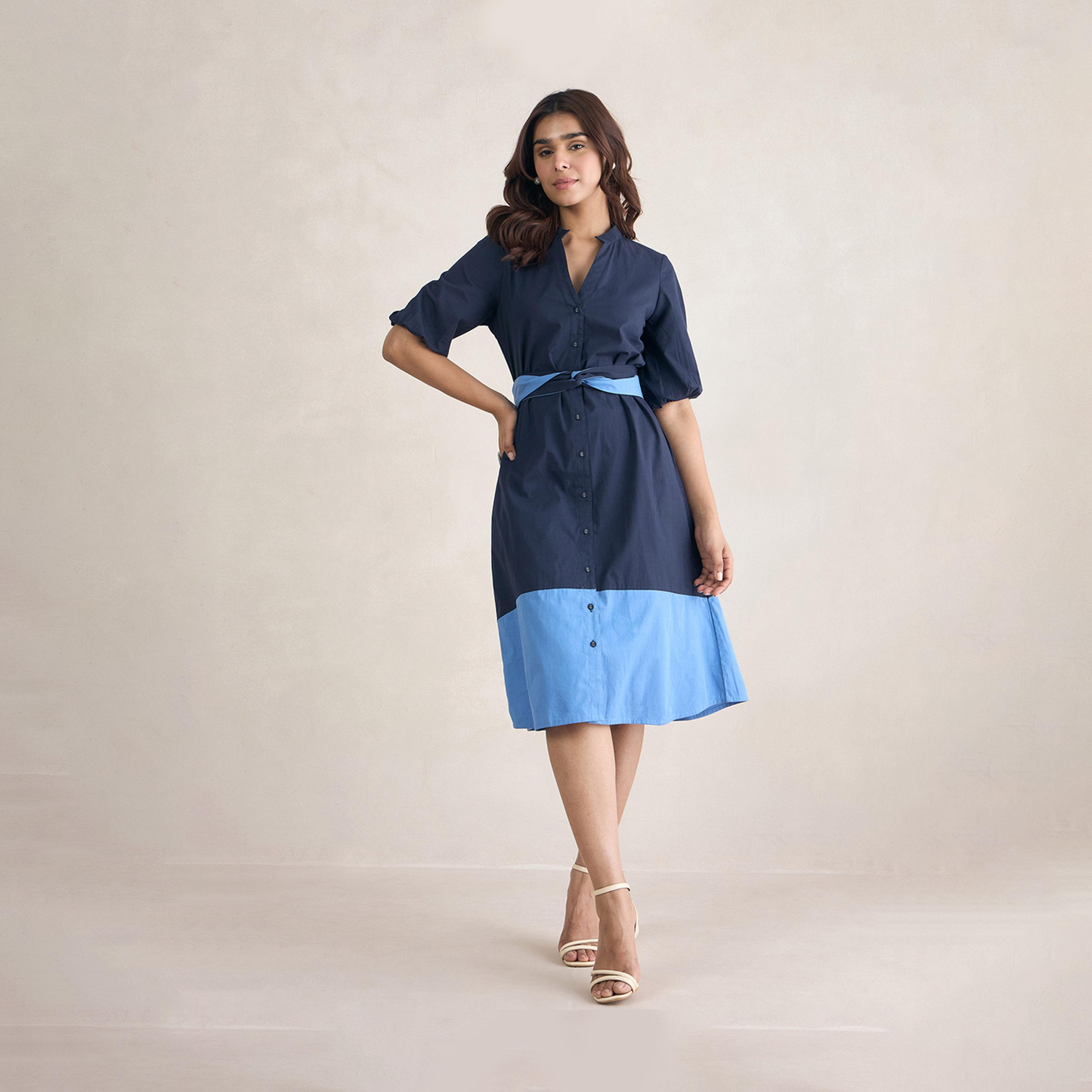 فيميلا × ستايلي - فستان ميدي بأكمام منفوخة وأزرار-women-clothing-dresses-image-5