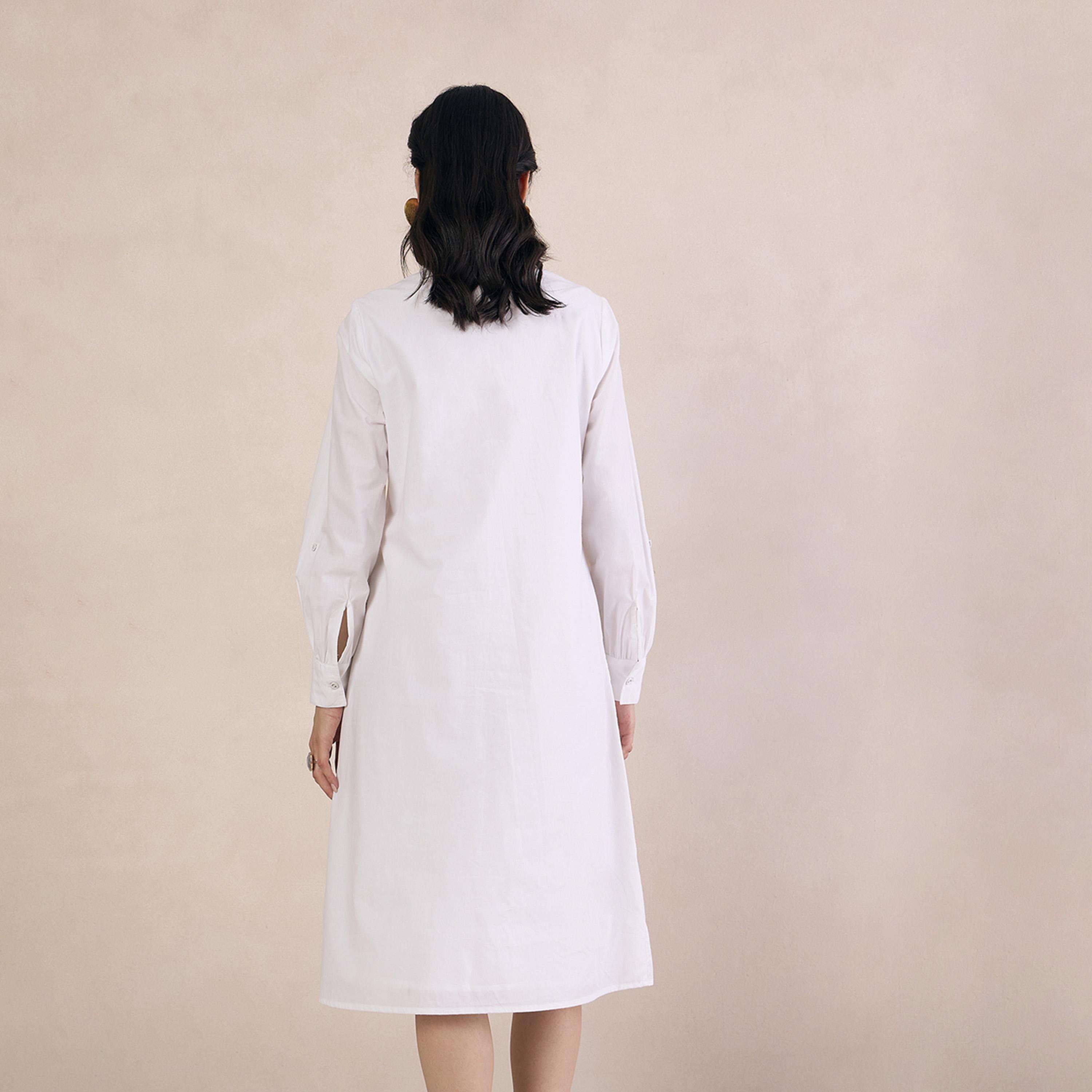 فيميلا × ستايلي - فستان قميص متوسط الطول بياقة سادة مع تفاصيل حواف من الدانتيل-women-clothing-dresses-image-2