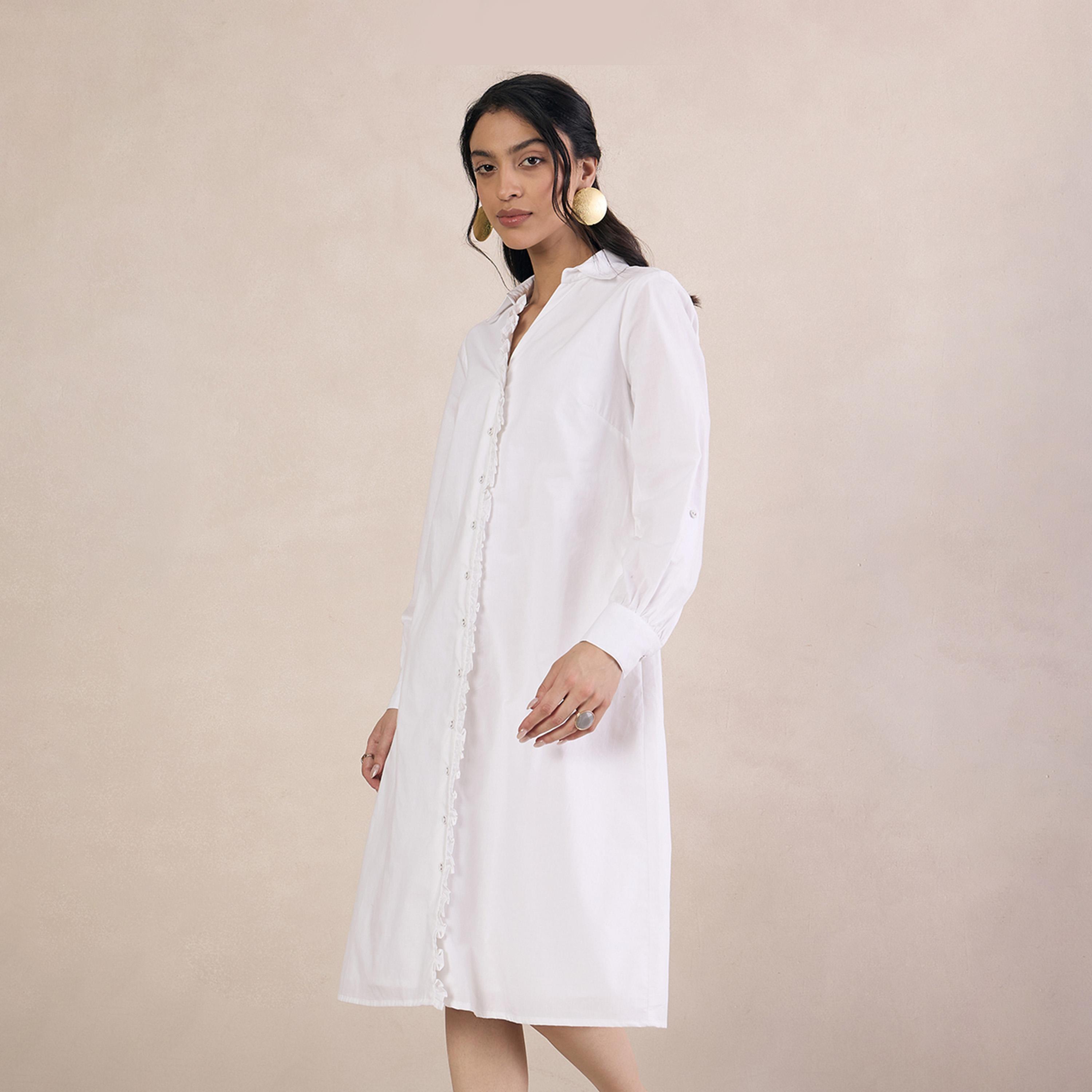 Femmella X Styli Solid Collared Midi Shirt Dress With Lace Trim Detail-women-clothing-dresses-image-3