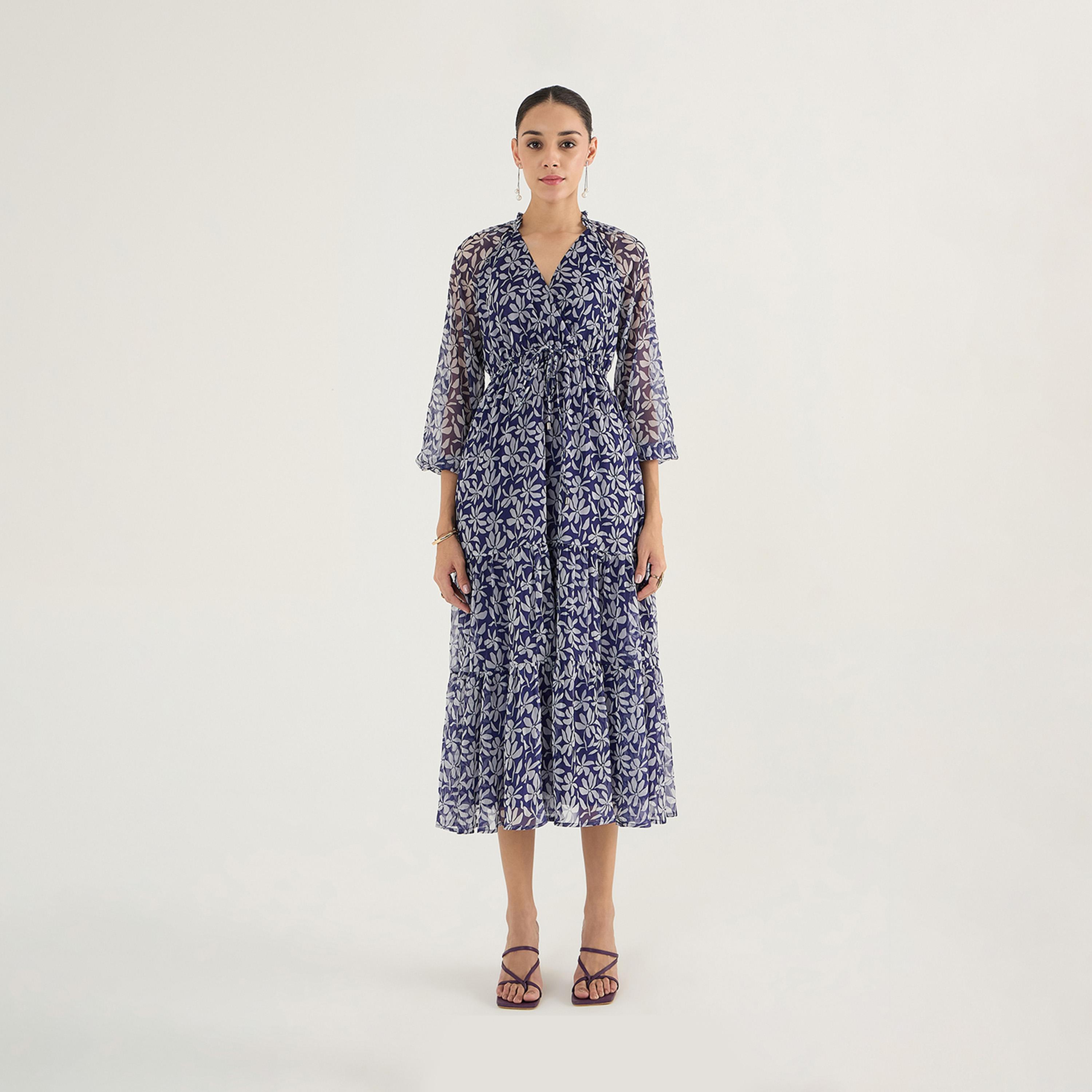 فيميلا × ستايلي - فستان ماكسي متعدد الطبقات بأكمام منفوخة وطبعة زهور-women-clothing-dresses-image-1